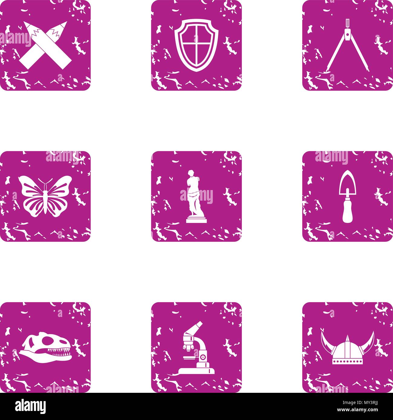 Prehistory icons set, grunge style Stock Vector