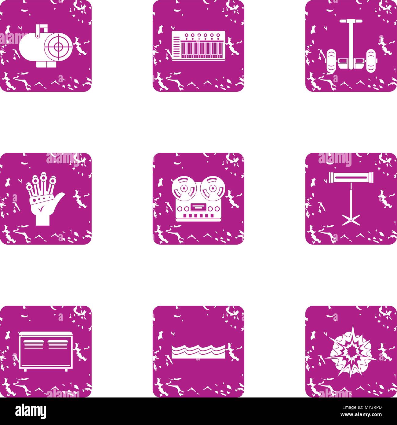 Technological intervention icons set, grunge style Stock Vector