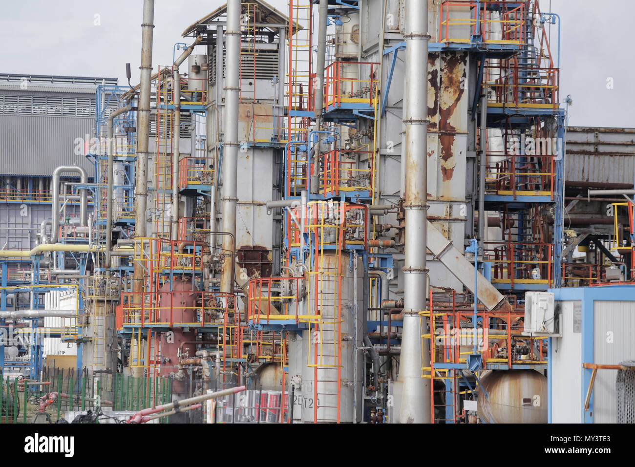CONSTANTA, ROMANIA - MAY 19, 2018: Details with the equipment in an oil refinery Stock Photo