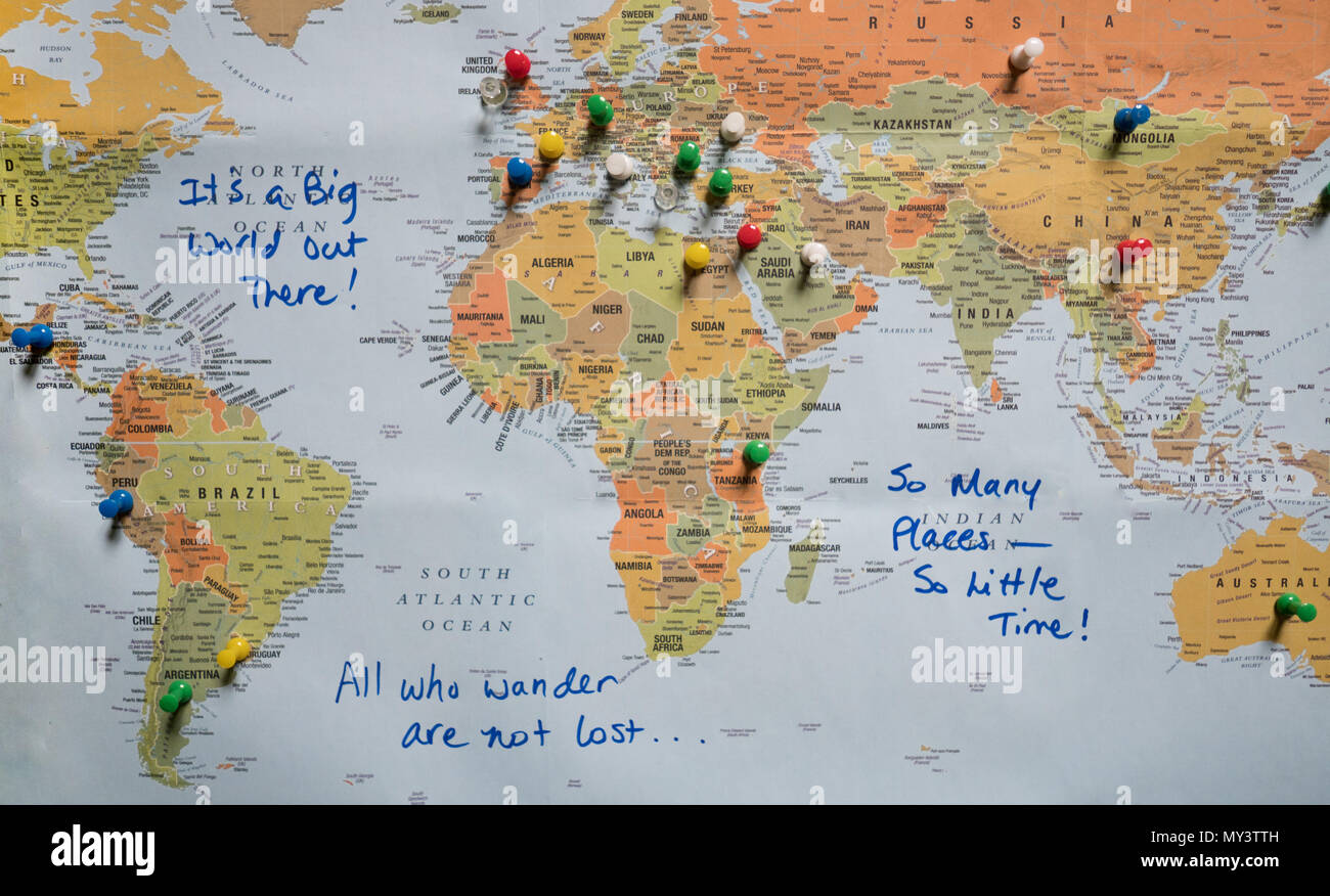 A World Map With Travel Quotes And Countries Identified With Push