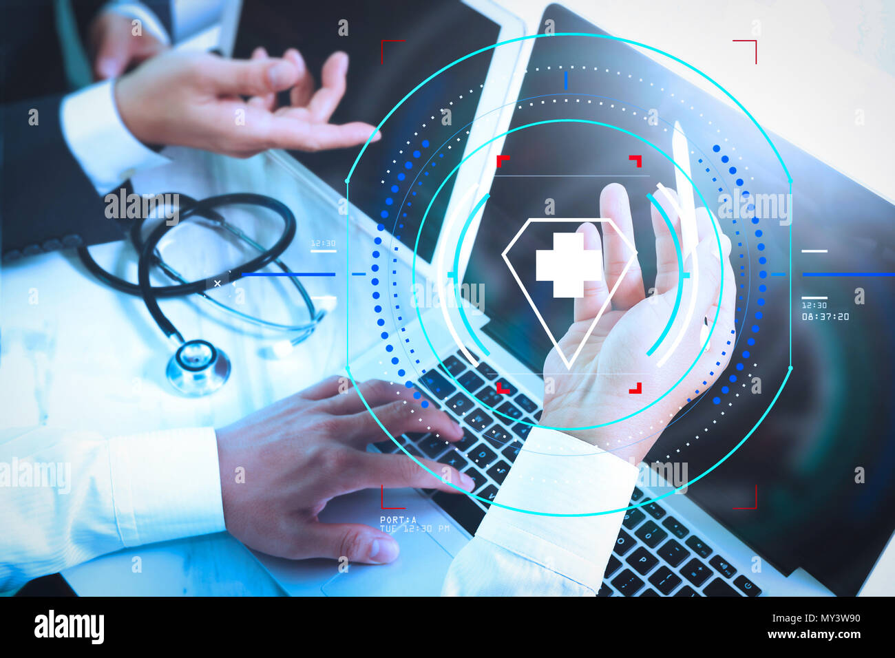 Medical Technology Network Health care and medical services with circular AR diagram.Medical ...