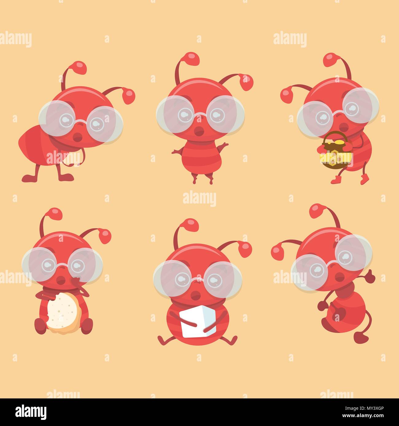 Cute ants cartoon collection set. Stock Vector