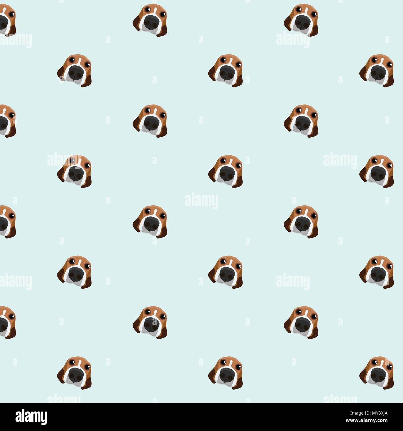 Beagle dog on blue background pattern. Animal seamless pattern design. Stock Vector