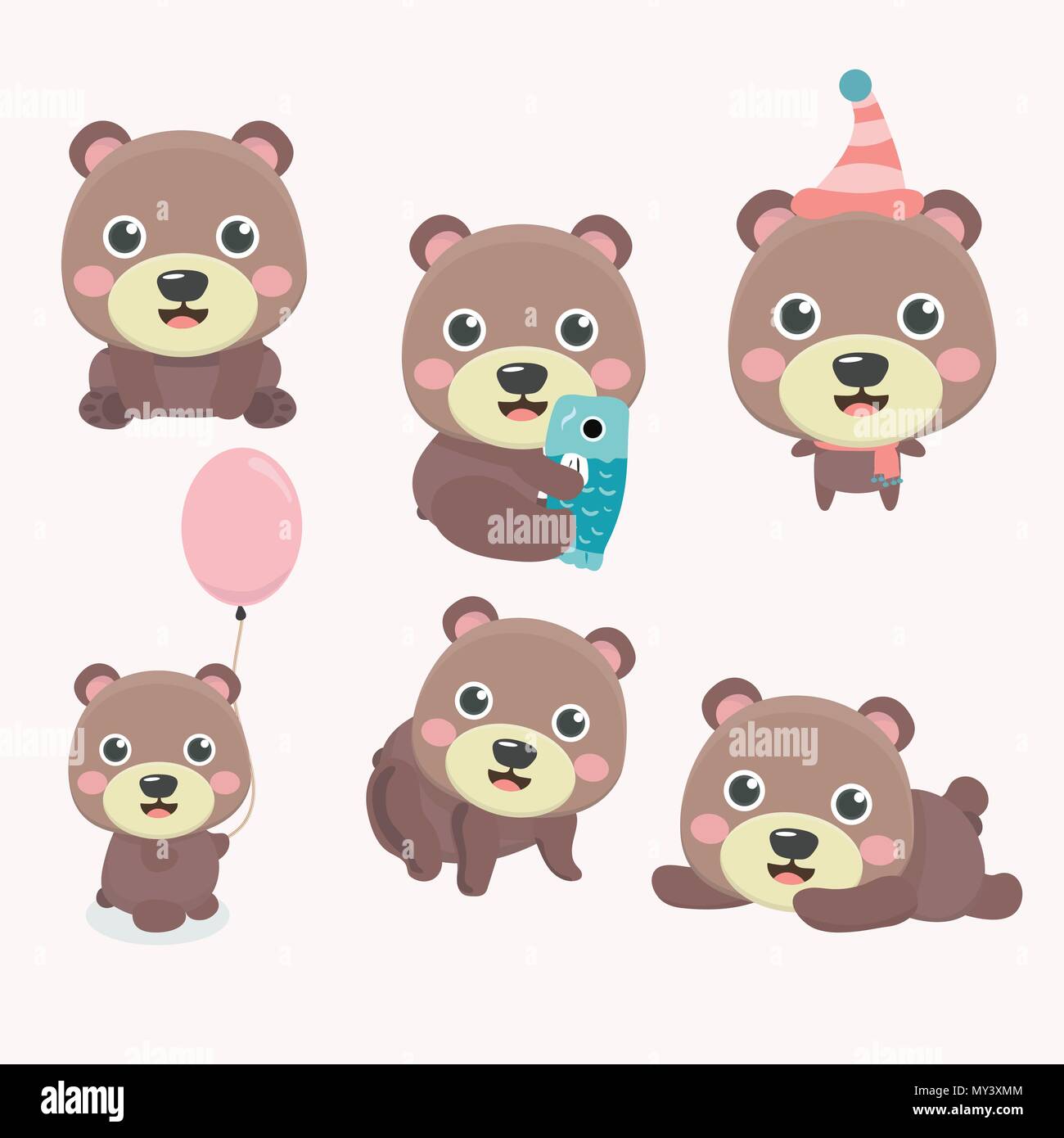 Set of illustrations with bears. Different poses. Stock Vector
