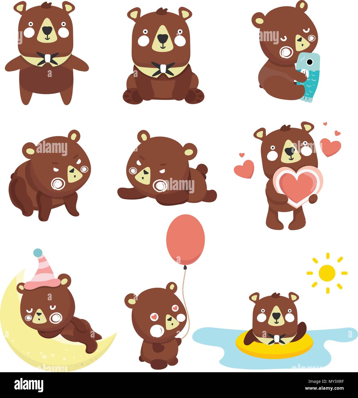Set of illustrations with bears. Different poses. Stock Vector