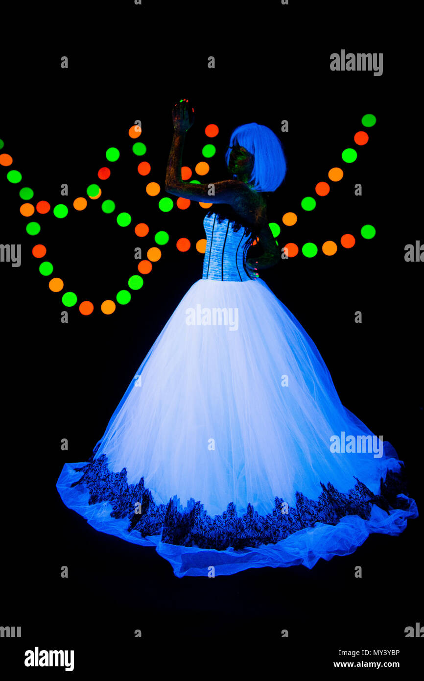 neon colored wedding dresses Romantic Dip Dye Rainbow Colored Wedding Dress