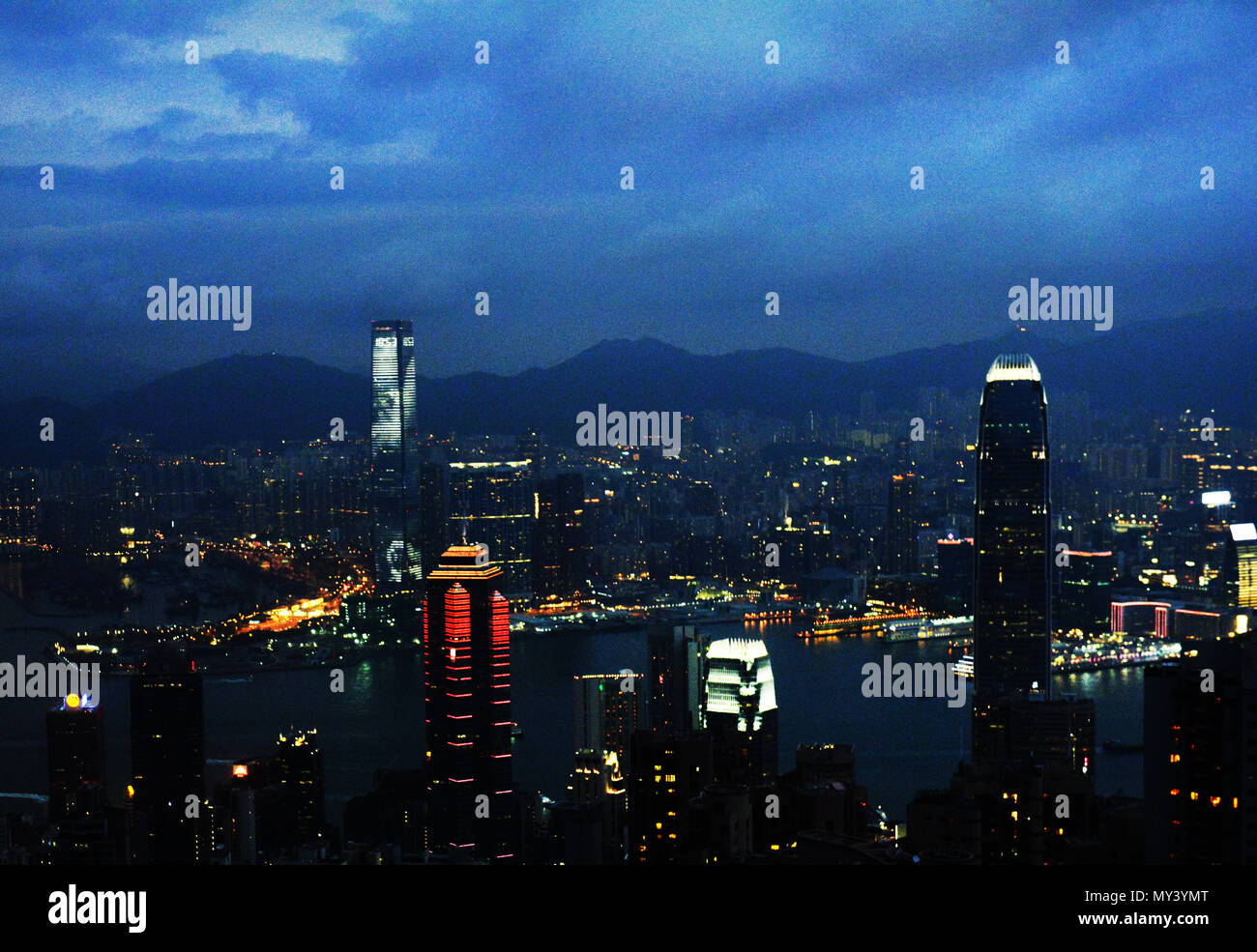 A view of Hong Kong island and kowloon as seen from Victoria peak Stock