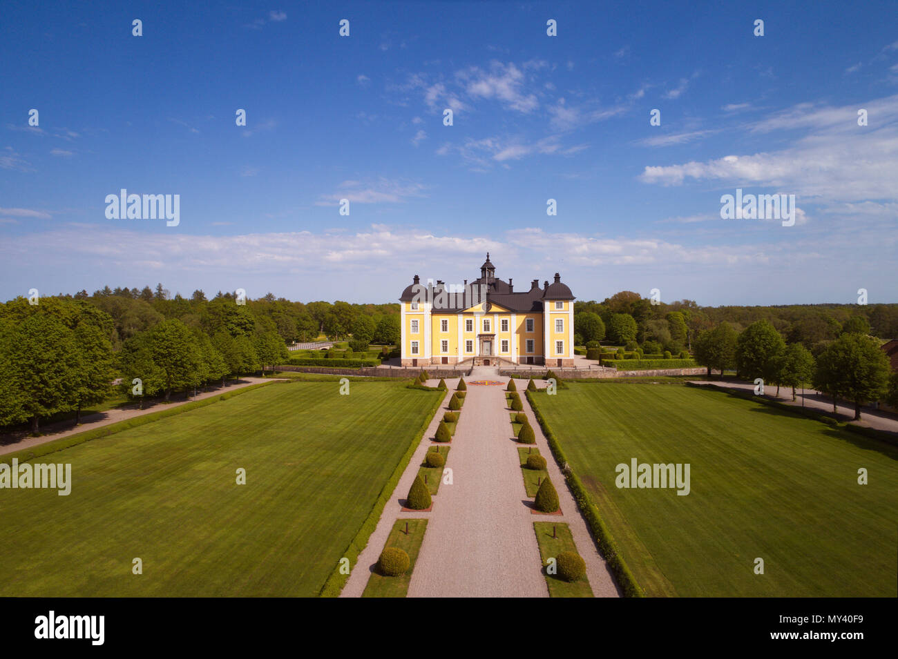 Aerial view of the Stromsholm castle located in the Swedish province of Vastmanland. Stock Photo