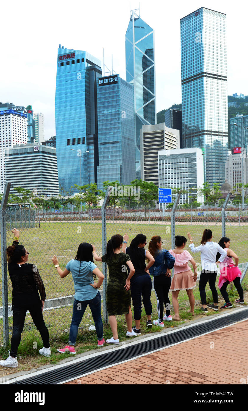 Filipino domestic workers on their day off in Hong Kong central district. Stock Photo