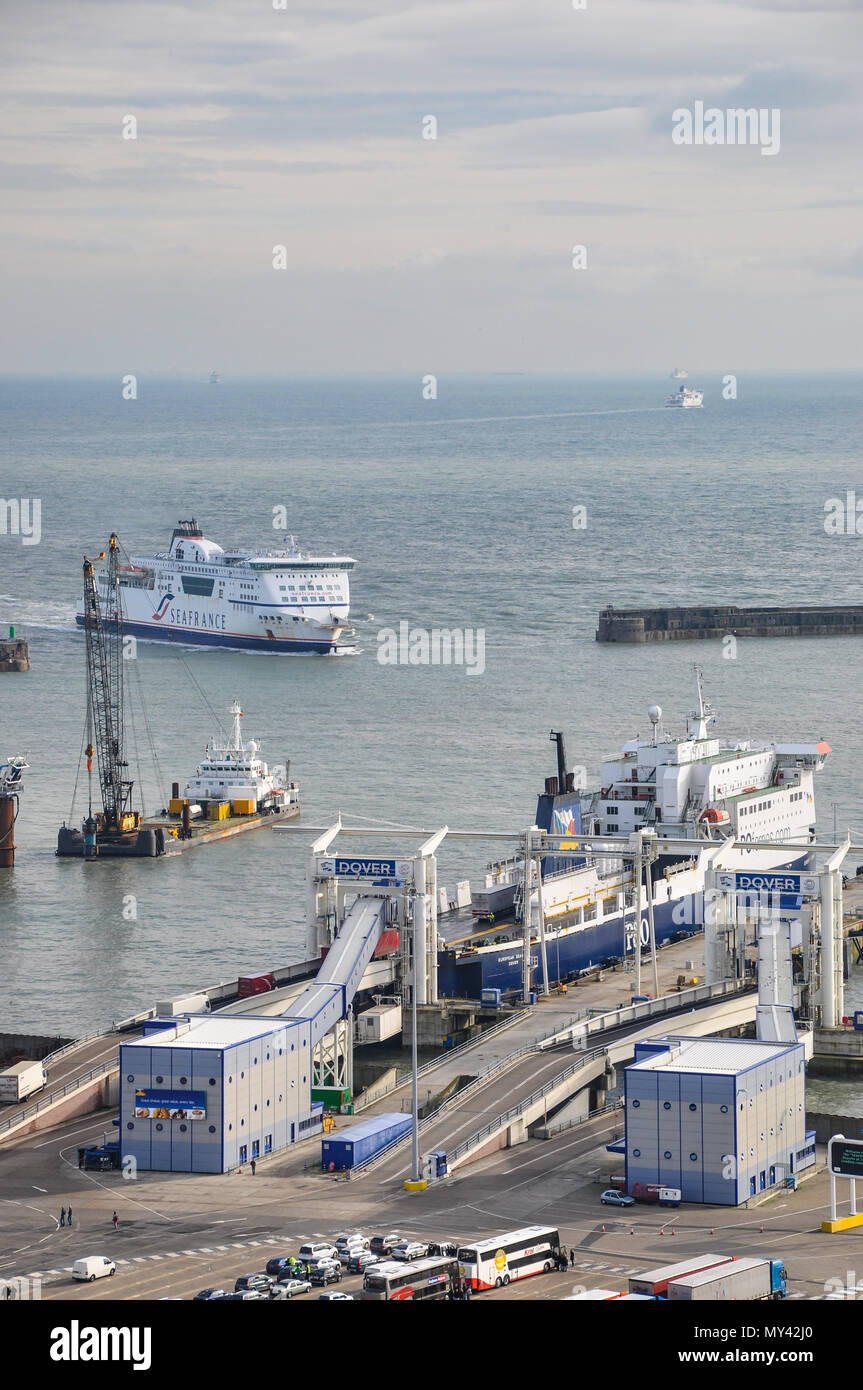 Sea France ferry entering Port of Dover harbour. P&O ferry in dock