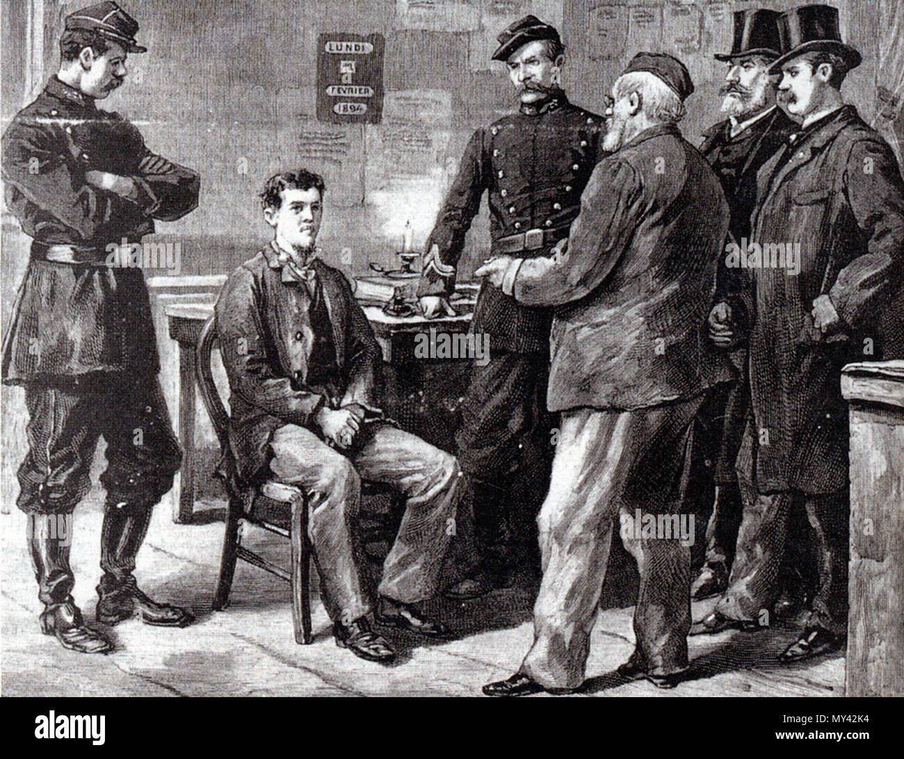 . Imagem de jornal do interrogatório de Émile Henry . 1893. Unknown 259 Interrogatorio de emile henry Stock Photo