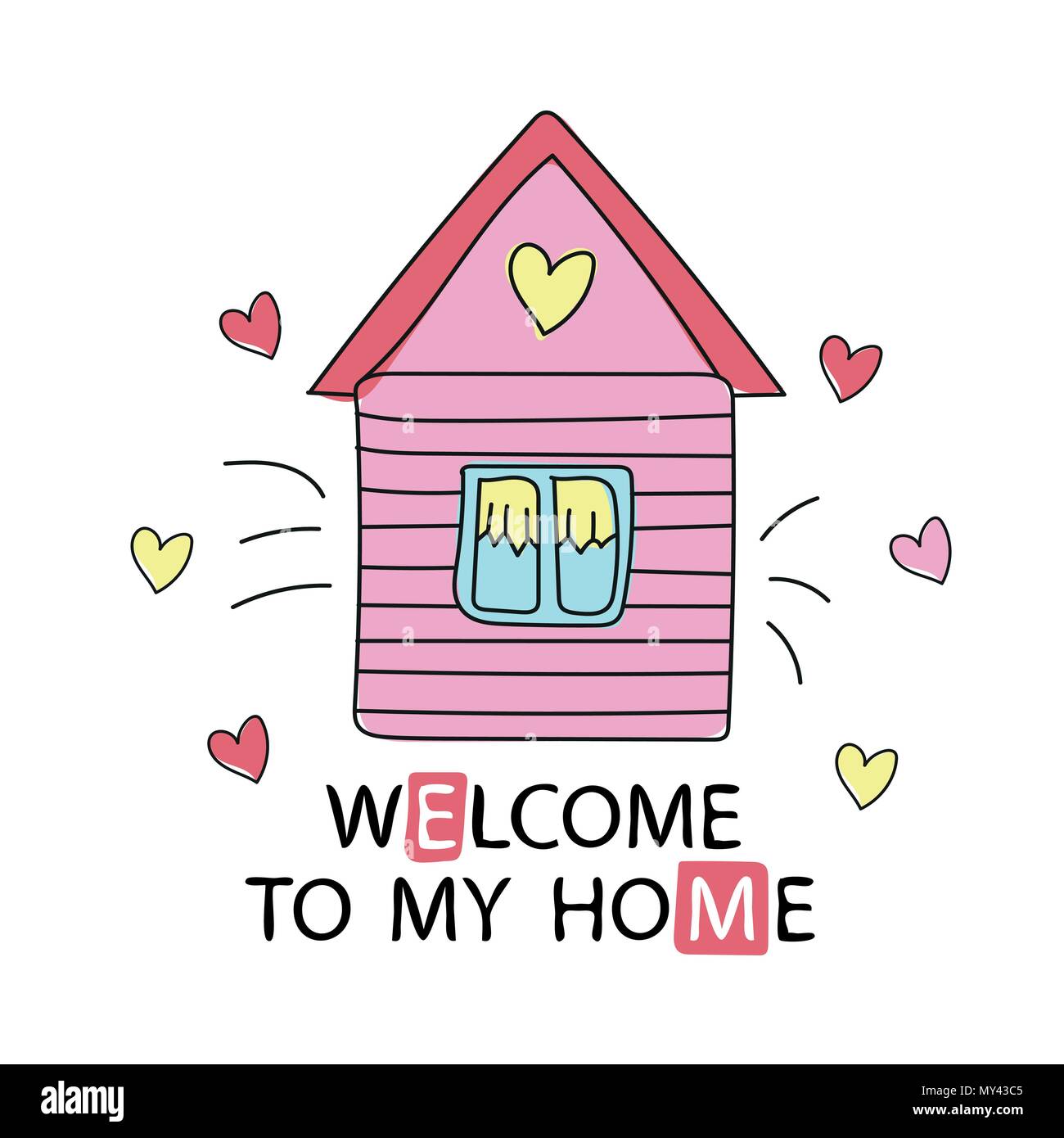 Cartoon style design element welcome to my home. Vector illustration
