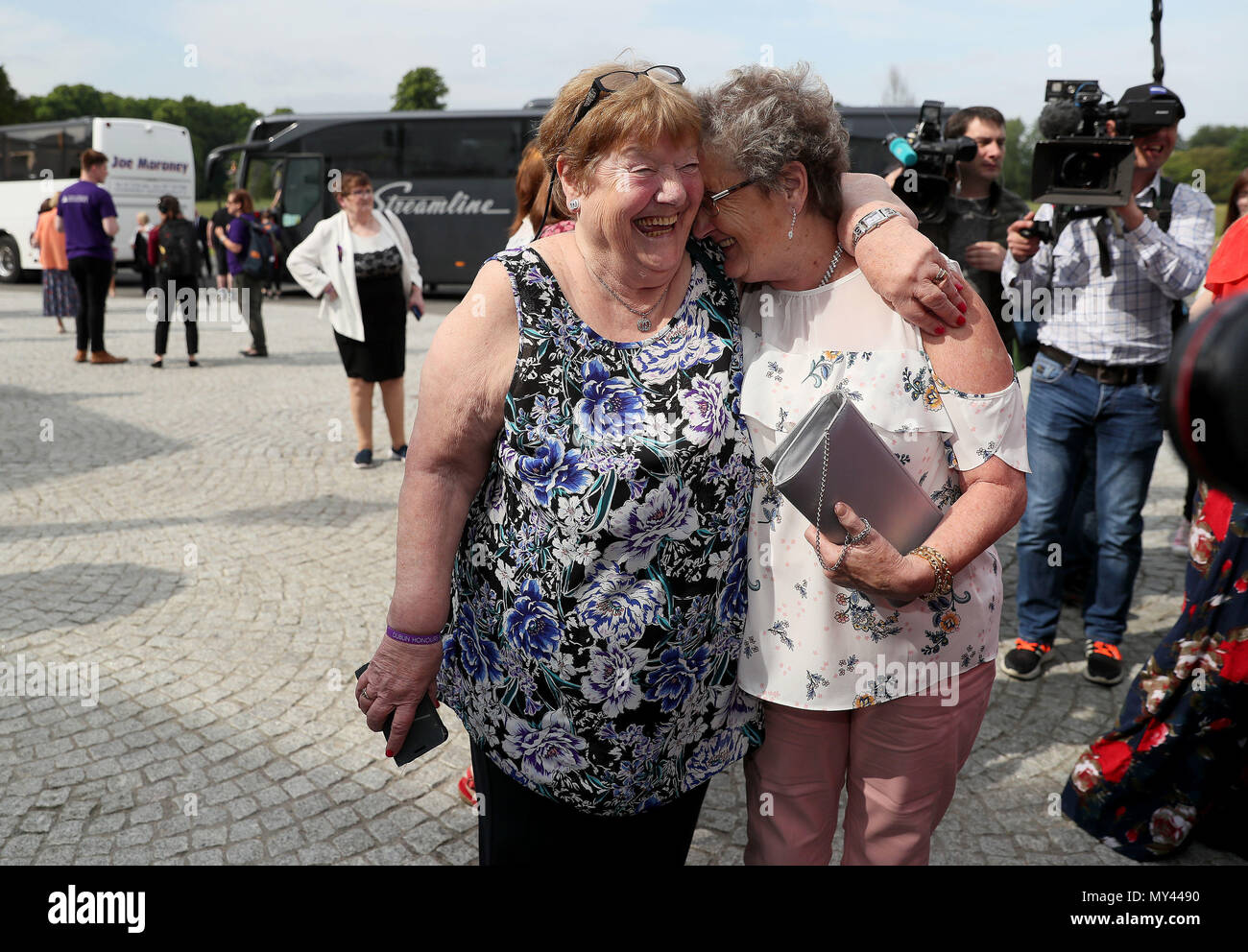 Survivors of the Magdalene laundries Eileen Maguire (left) and Mary Rossiter as they arrive for a reception hosted by president Michael D Higgins at Aras an Uachtarain ahead of a dinner at the Mansion House in Dublin's city centre. Stock Photo