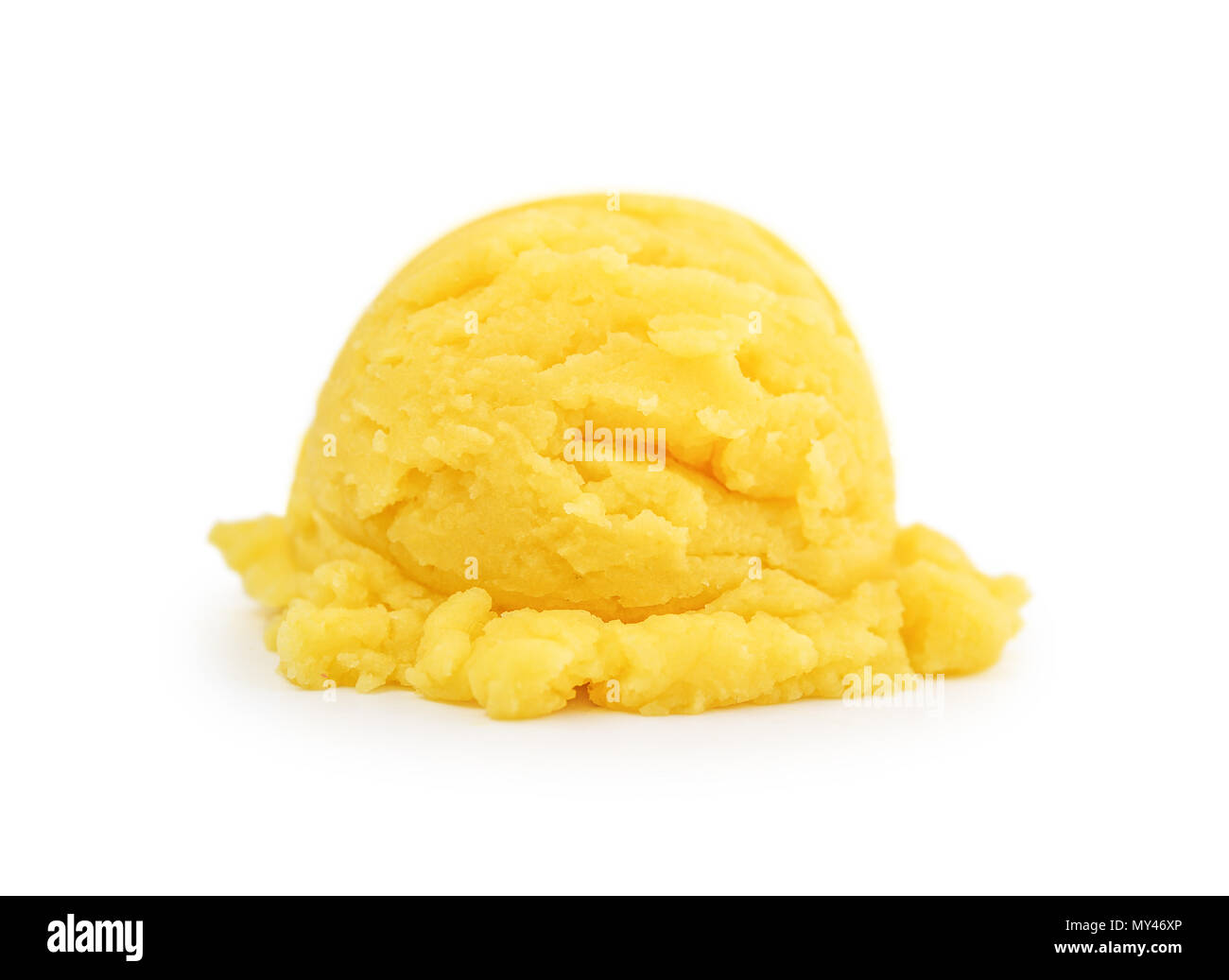 Scoop of  yellow ice cream isolated on white background Stock Photo