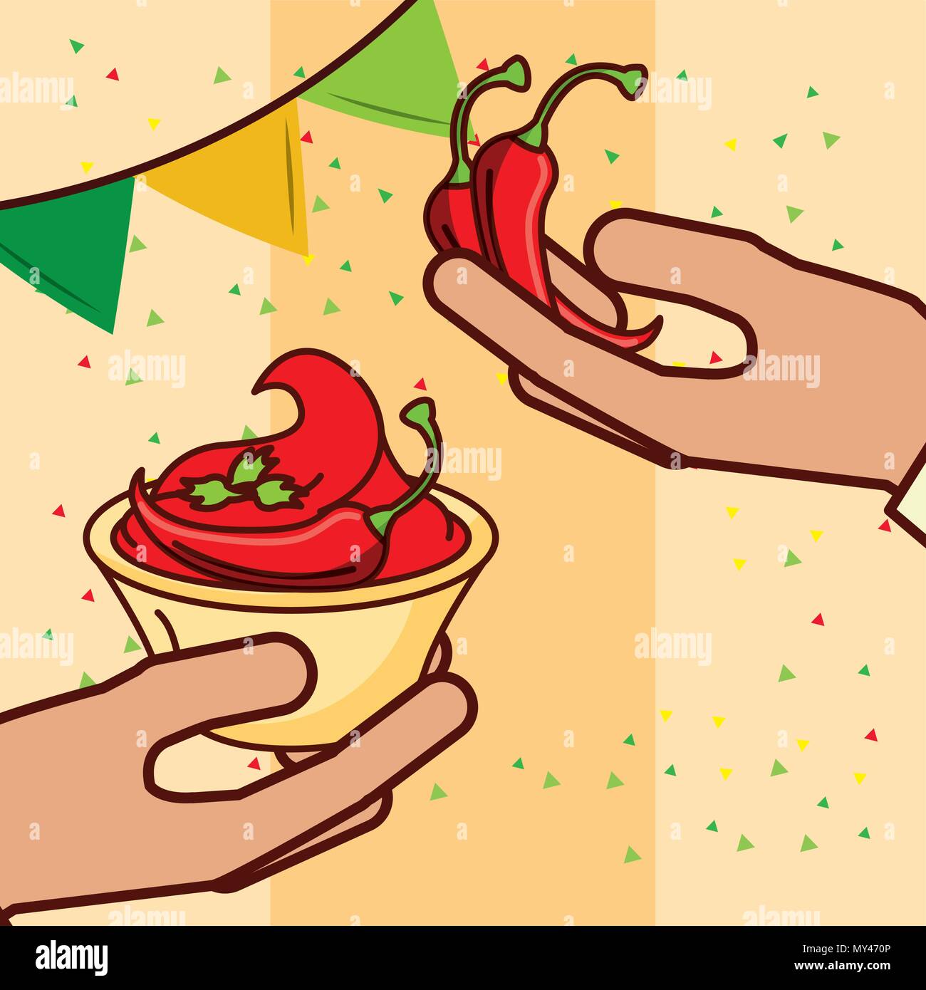 hands with chili pepper sauce mexican food vector illustration Stock ...