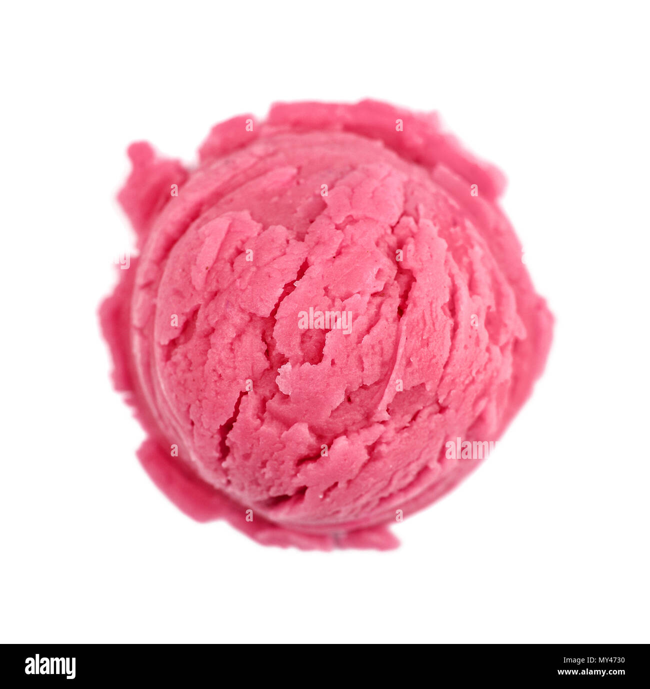 Scoop of pink ice cream isolated on white background, top view