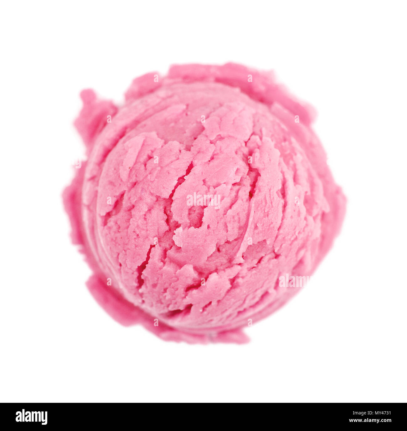 Scoop of pink ice cream isolated on white background, top view Stock