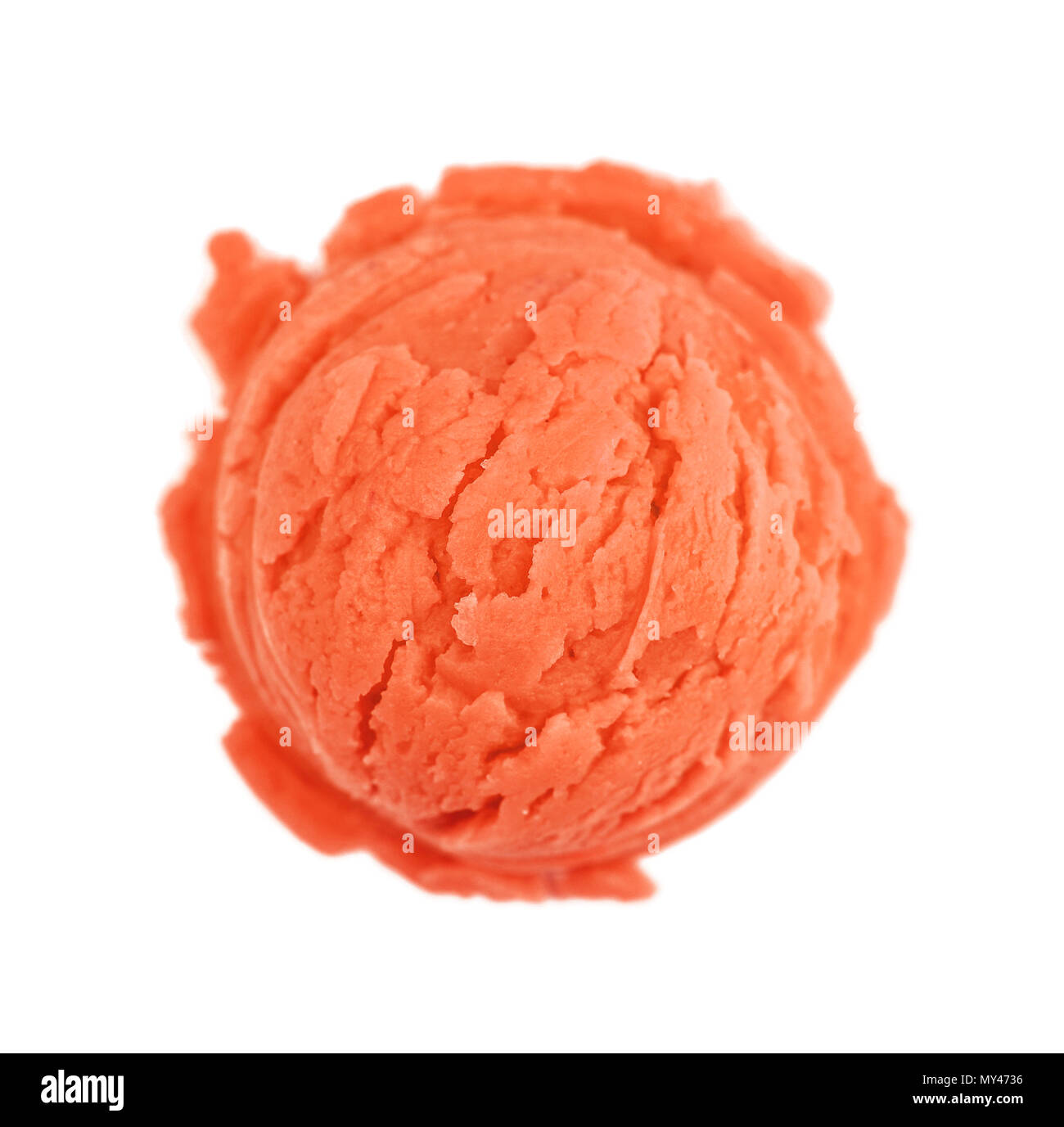 Scoop of  orange ice cream isolated on white background, top view Stock Photo