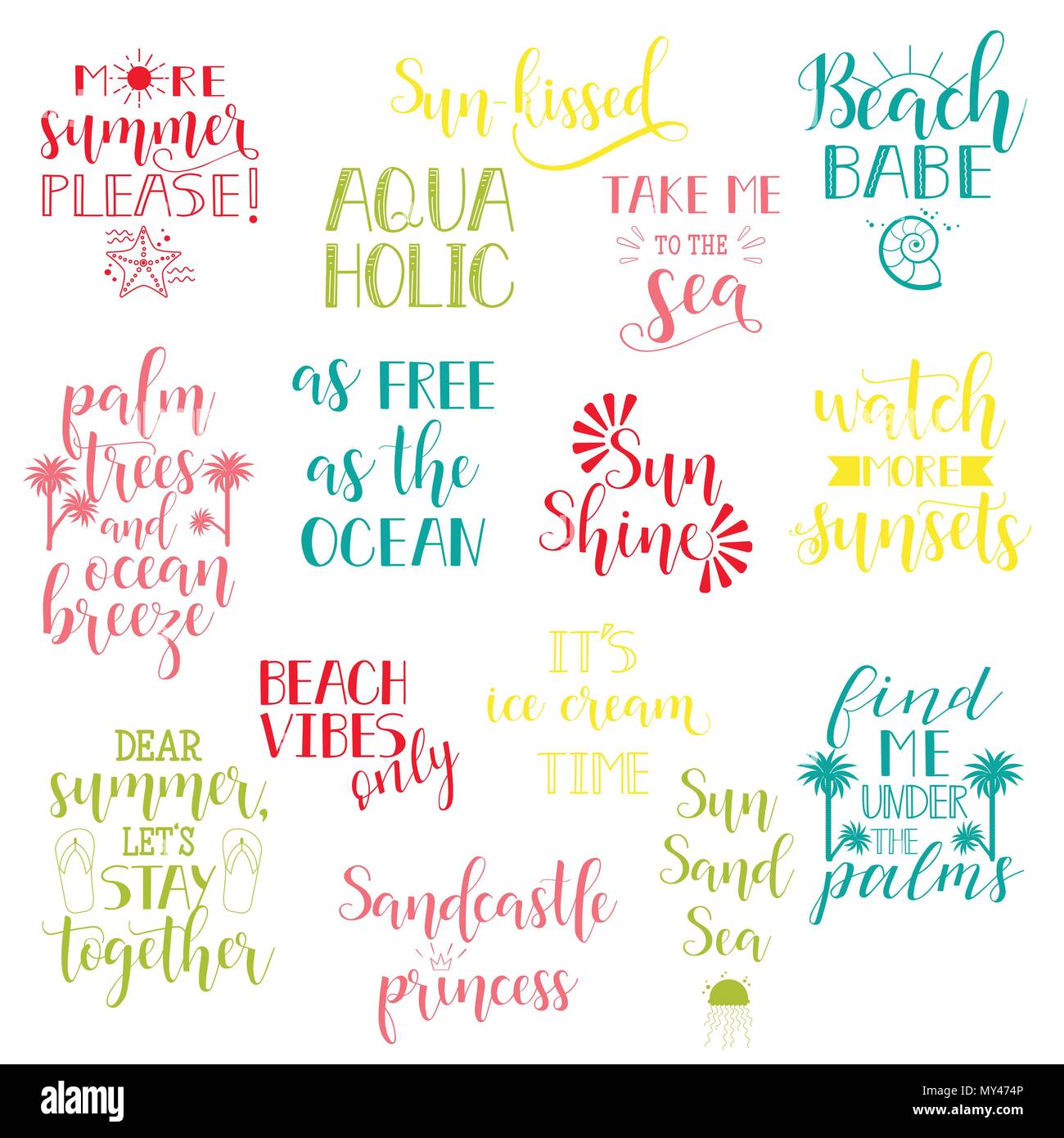 Summer Holidays And Vacation Set Of Hand Drawn Calligraphy Quotes 