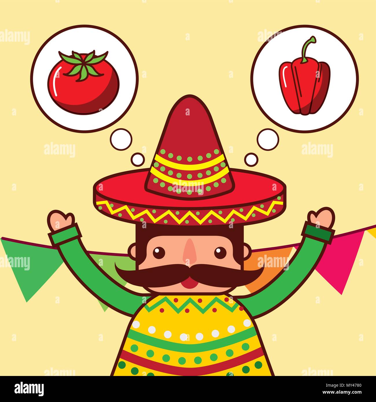 character with mustache in hat with tomato pepper mexican food vector  illustration Stock Vector Image & Art - Alamy