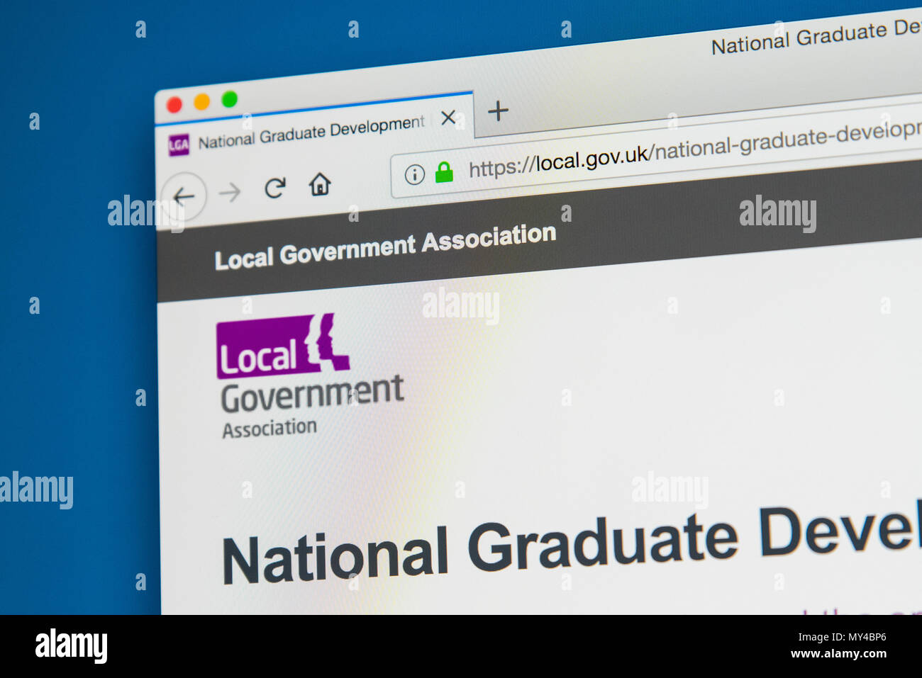 LONDON, UK - MAY 29TH 2018: The homepage of the official website for the Local Government Association - the organisation which comprises local authori Stock Photo