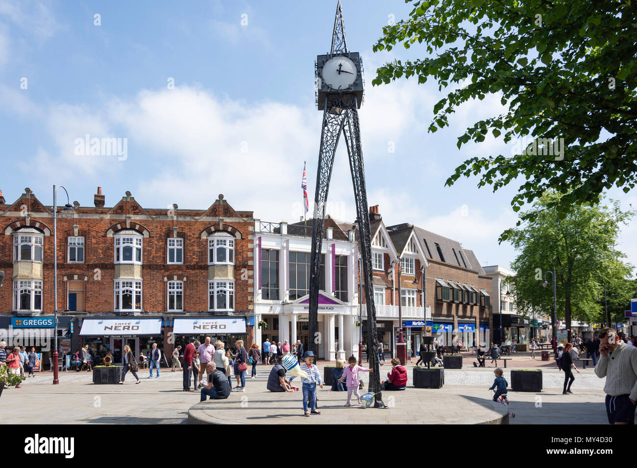 Millennium Clock, Grosvenor Road, Royal Tunbridge Wells, Kent, England, United Kingdom Stock Photo