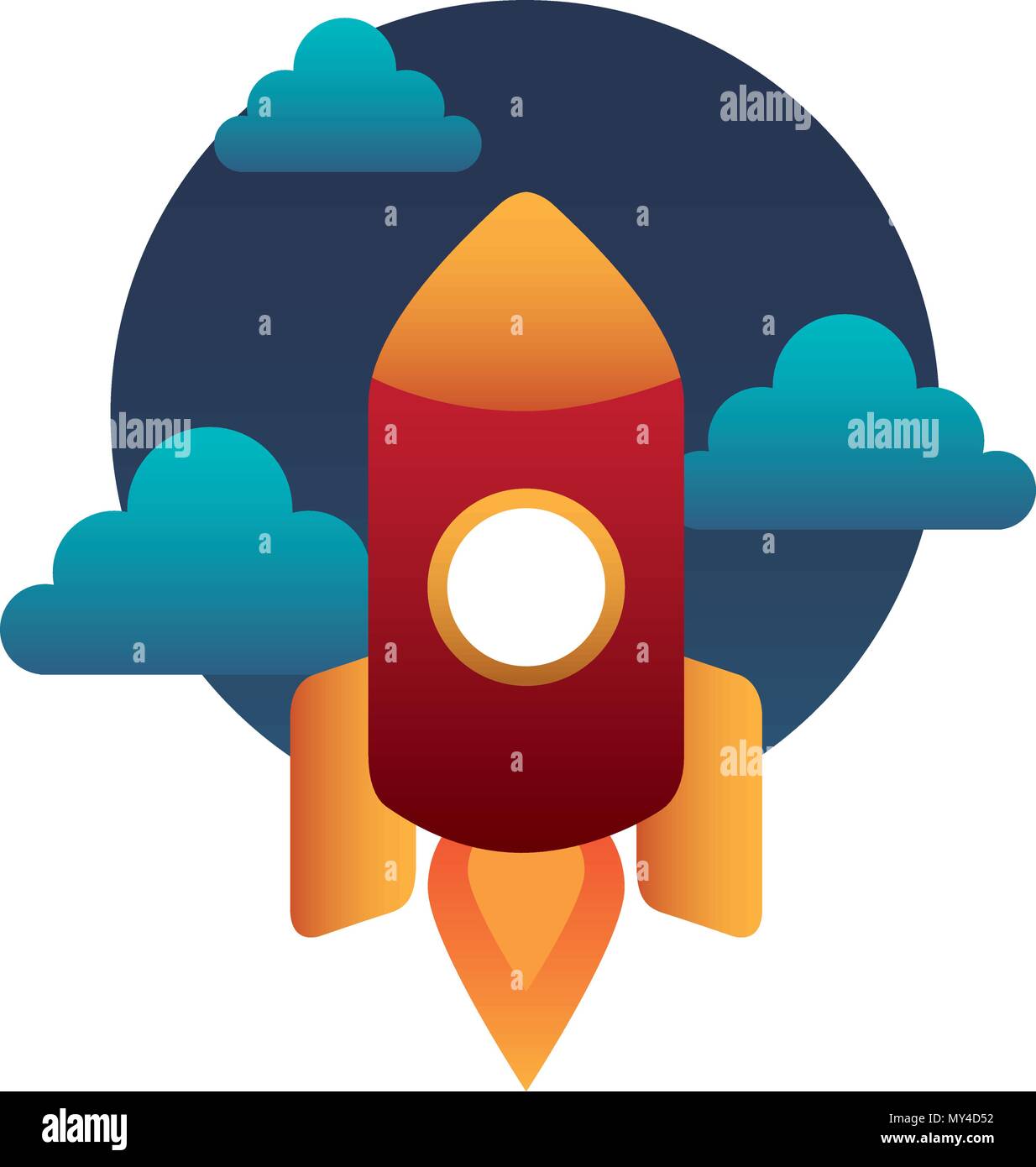start up rocket with sky and cloud isolated icon vector illustration ...