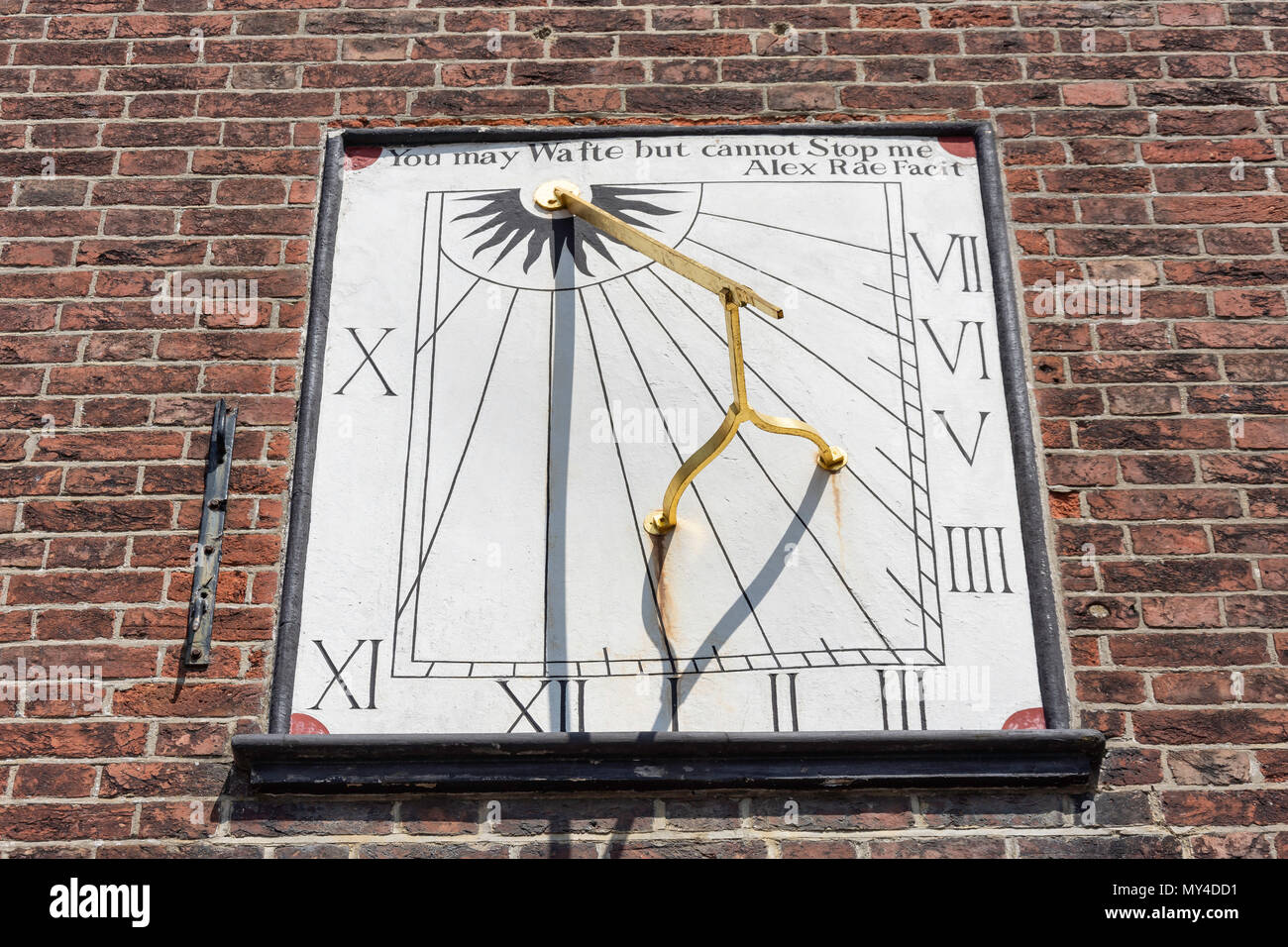 17th century sundial on side of Church of King Charles the Martyr, Royal Tunbridge Wells, Kent, England, United Kingdom Stock Photo