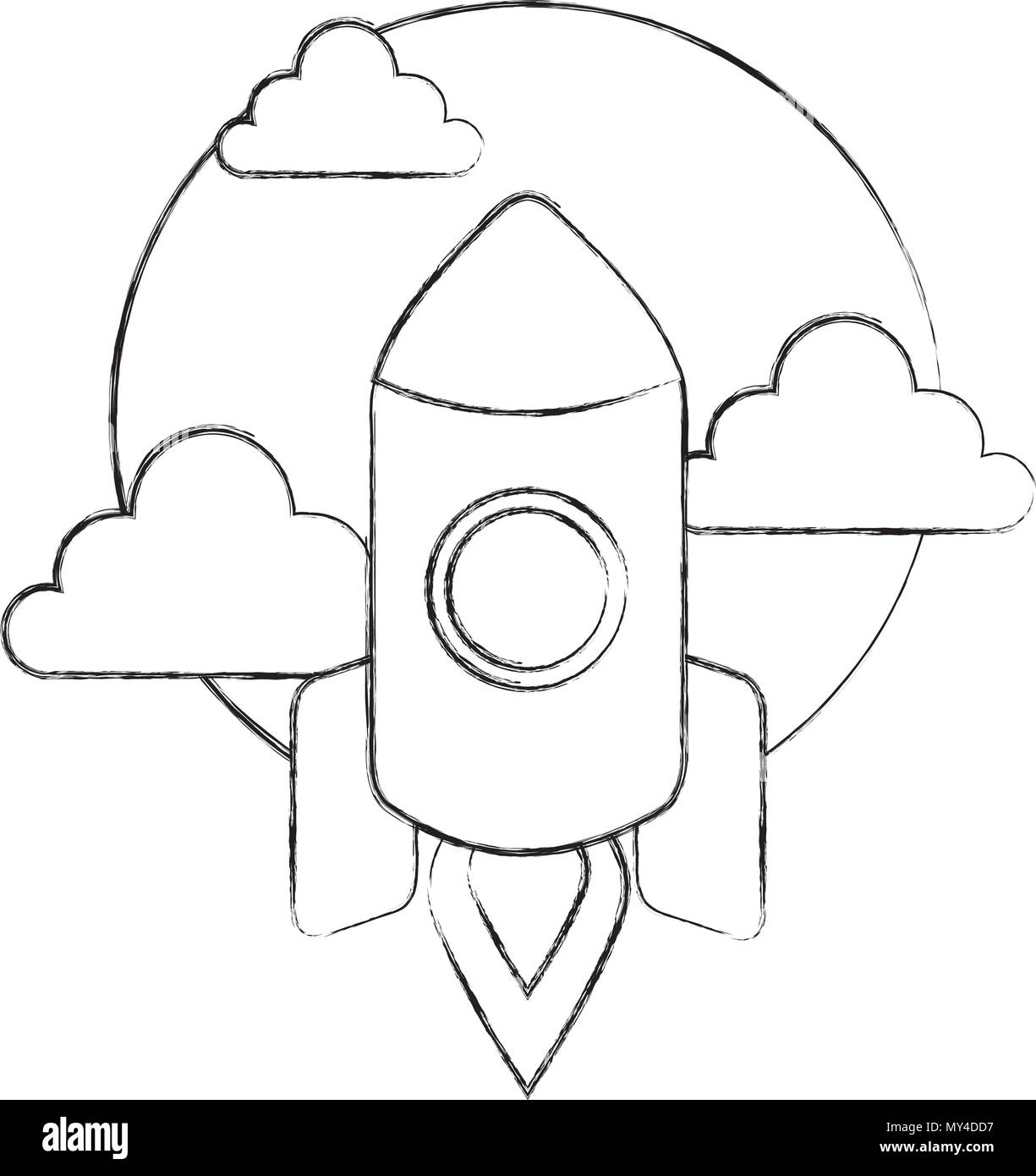 start up rocket with sky and cloud isolated icon vector illustration ...
