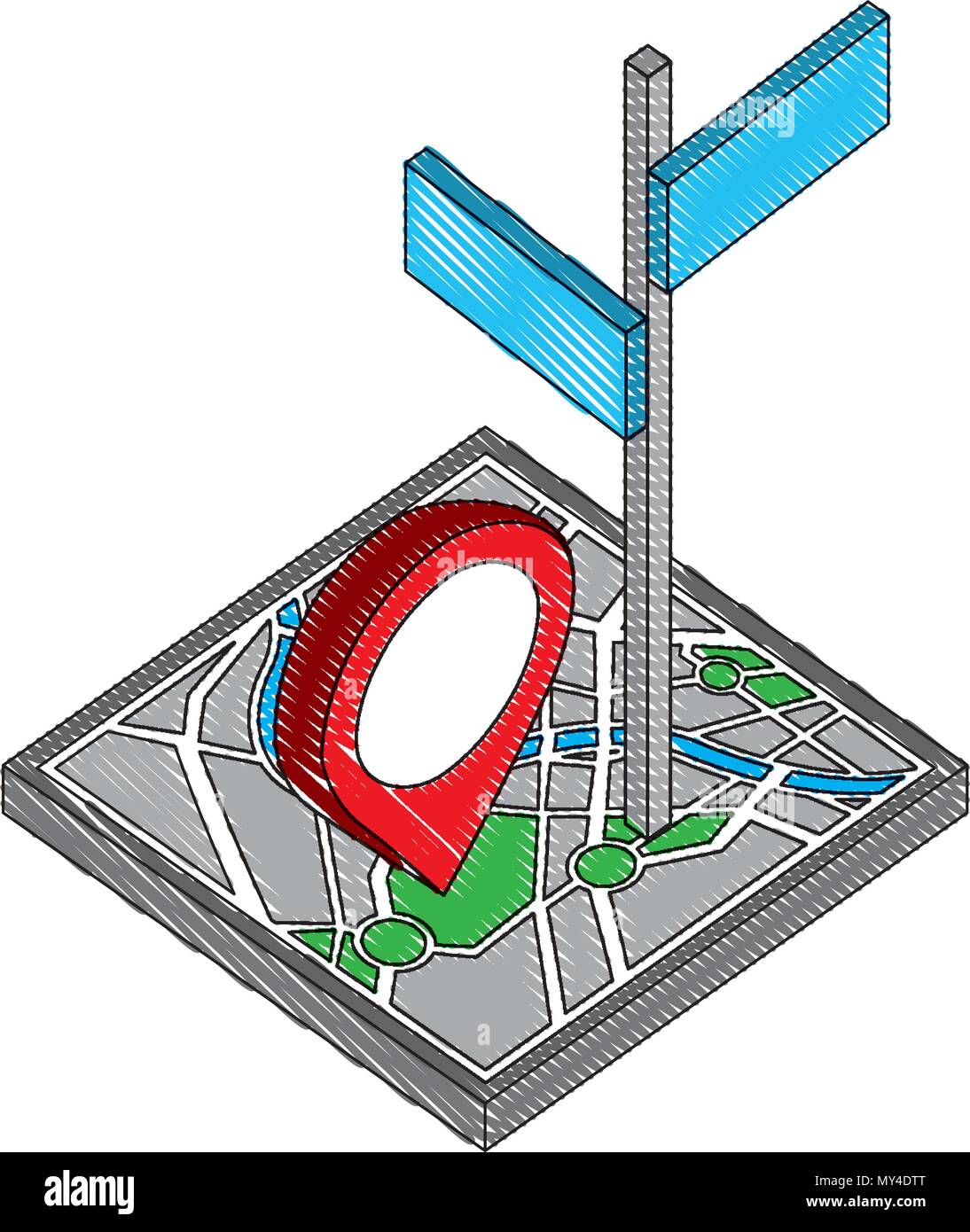 gps navigation map pointer signpost isometric vector illustration Stock Vector
