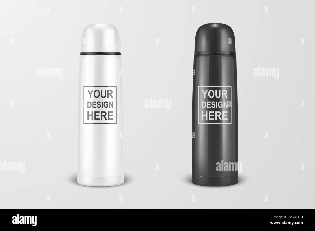 Download Vector Realistic 3d White And Black Empty Glossy Metal Vacuum Thermo Tumbler Flask Icon Set Closeup On White Background Design Template Of Packaging Mockup For Graphics Front View Stock Vector Image