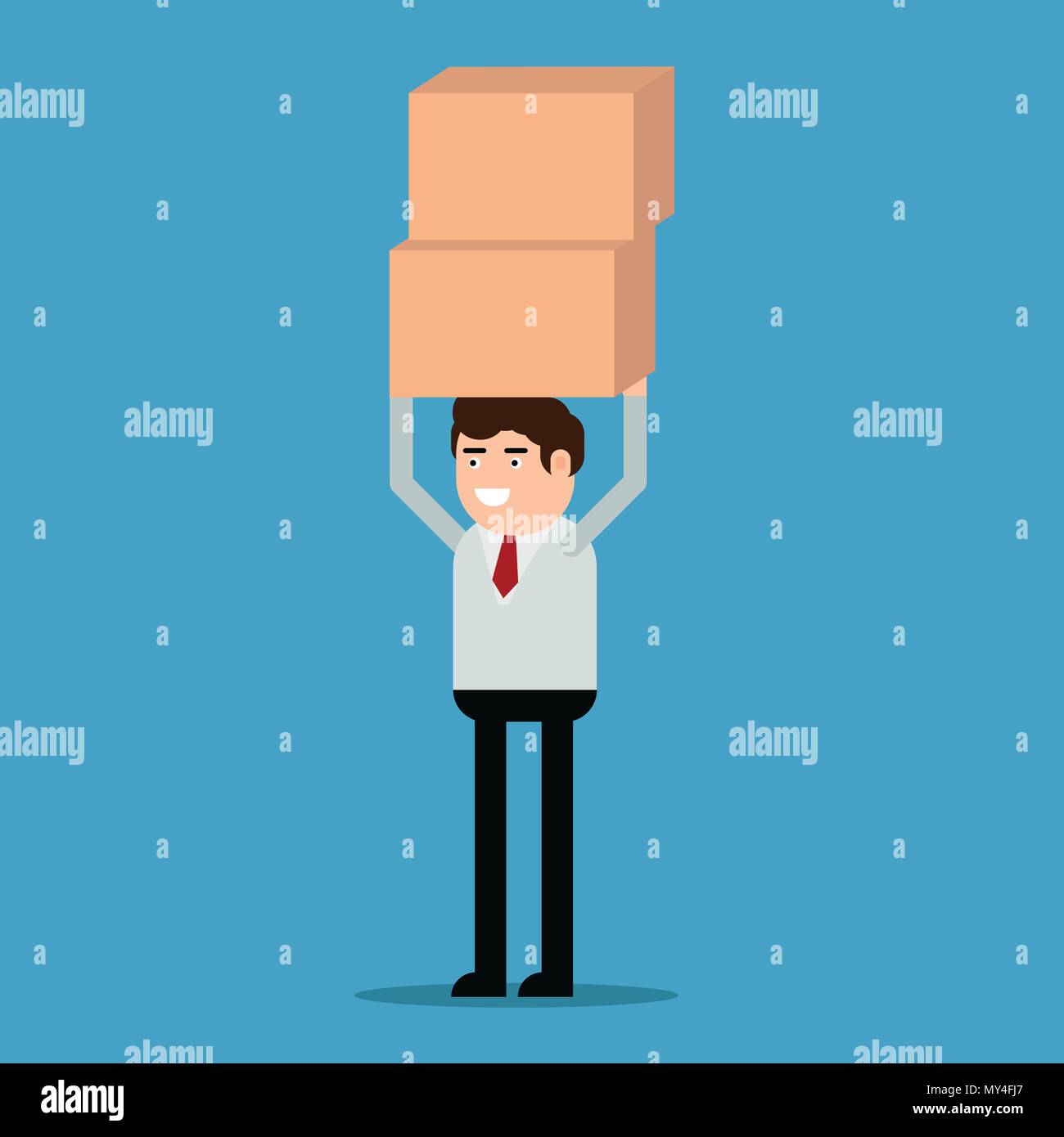 Businessman is carrying a boxes, vector illustration on a blue background Stock Vector