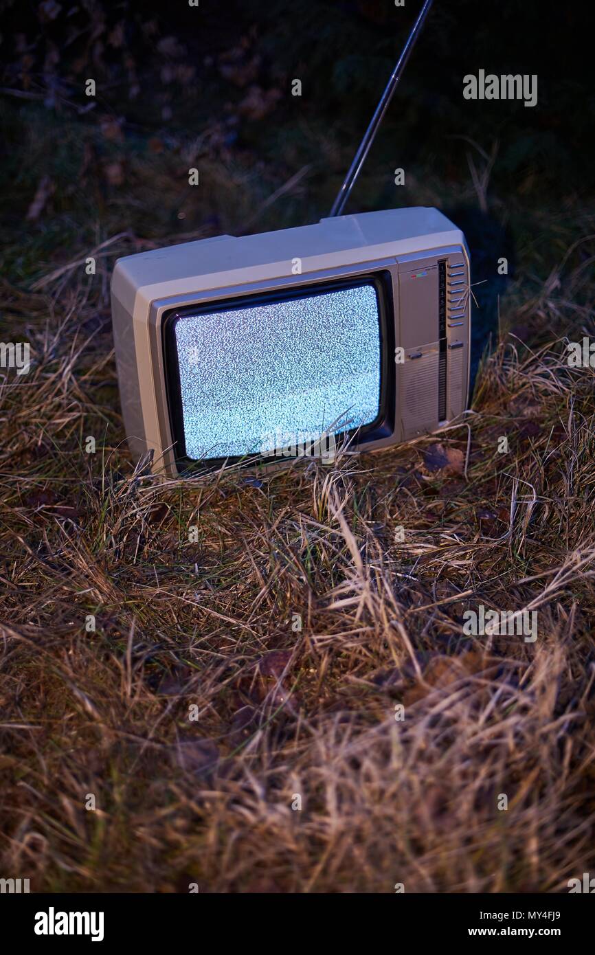 TV no signal in grass Stock Photo