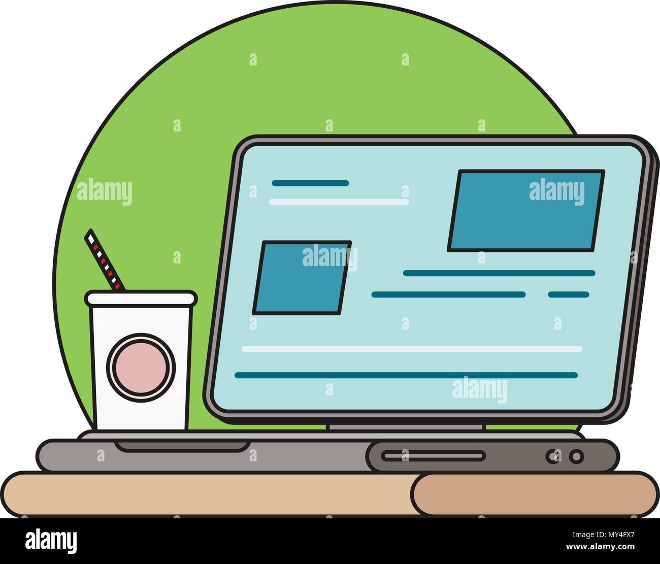 Work smart with technology on desktop business lifestyle in flat line ...