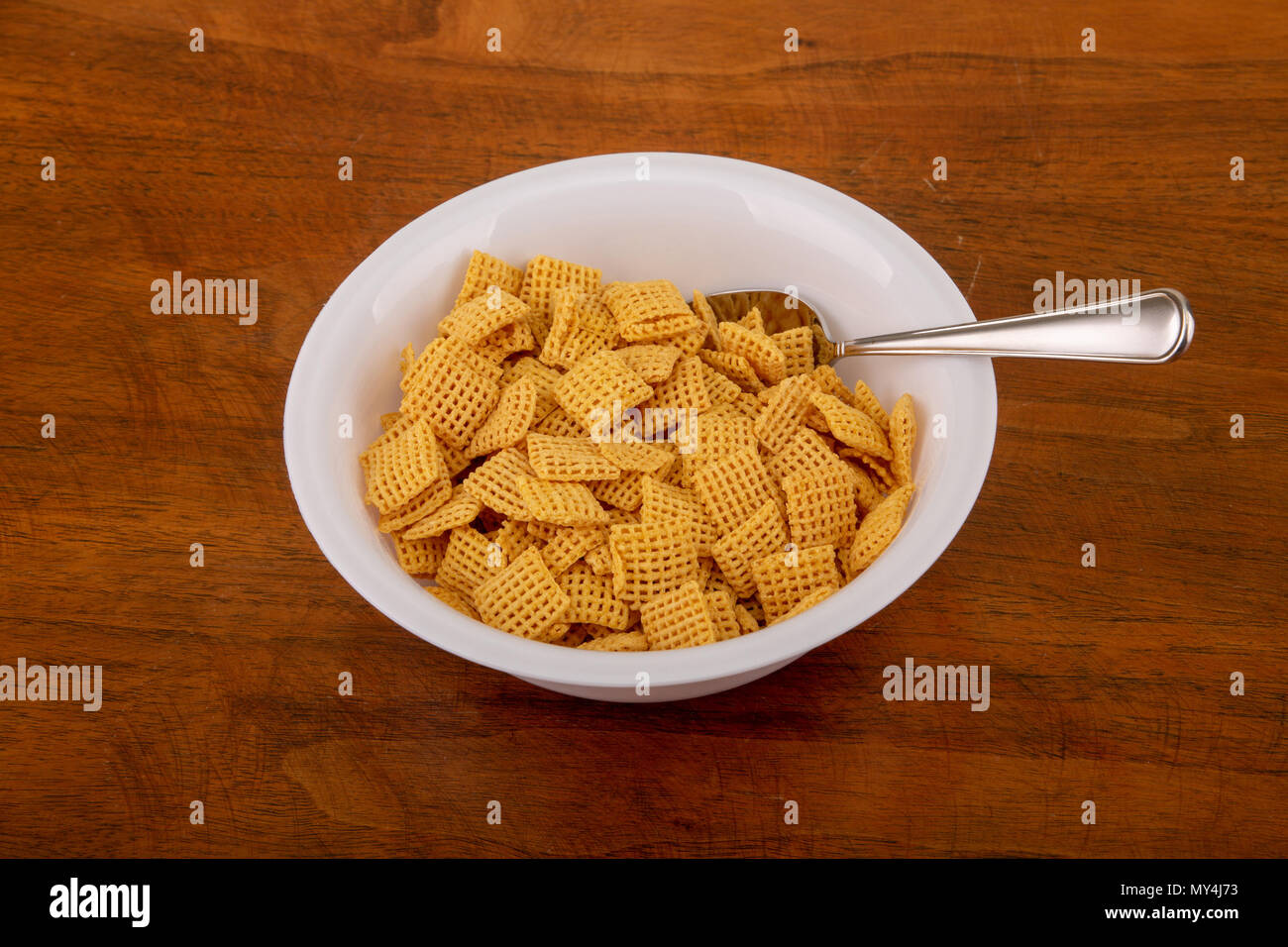 Crunchy Corn Cereal with Spoon Stock Photo Alamy