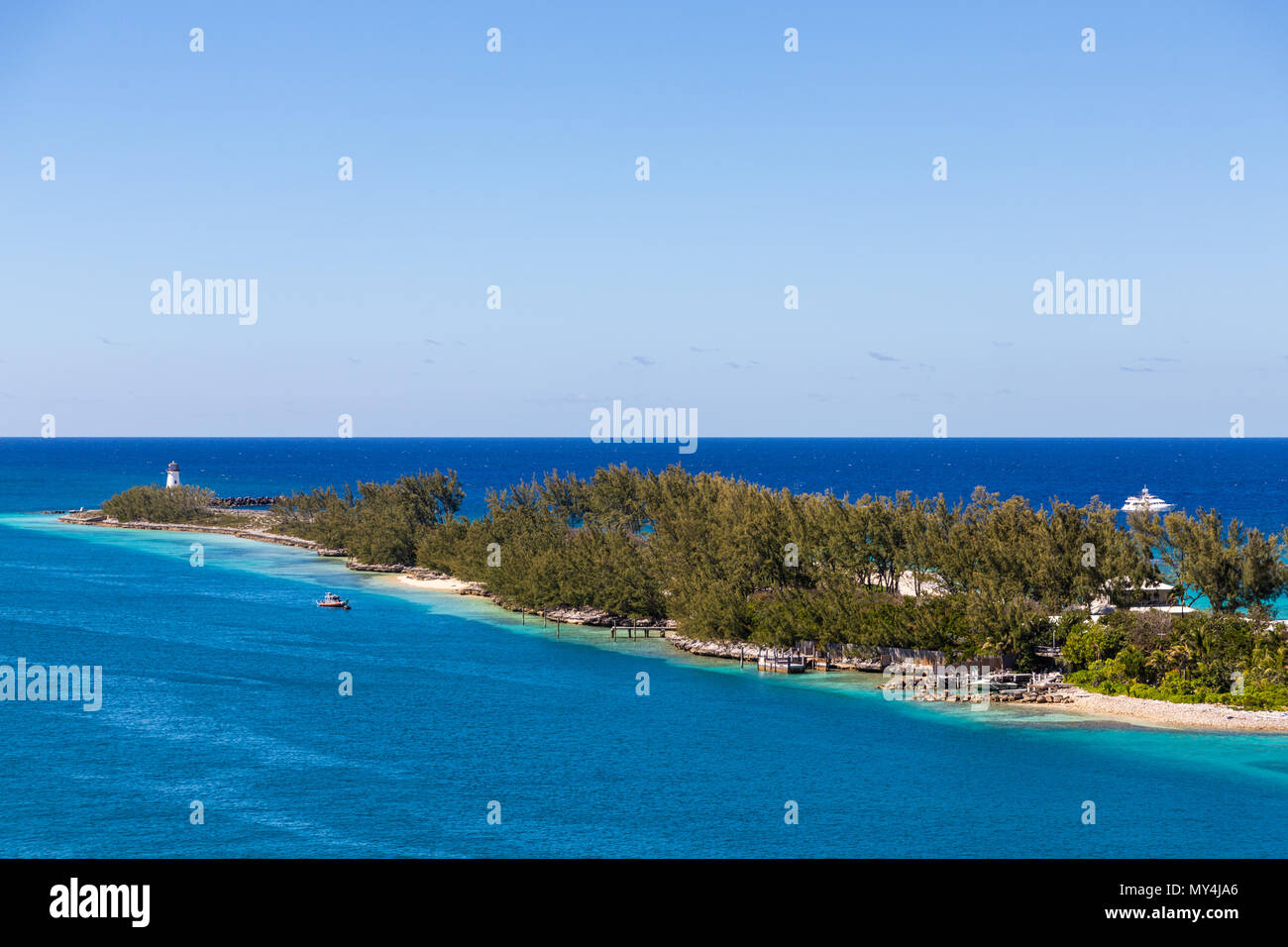 A Lighthouse at End of Point of Land in Nassau Bahamas Stock Photo Alamy
