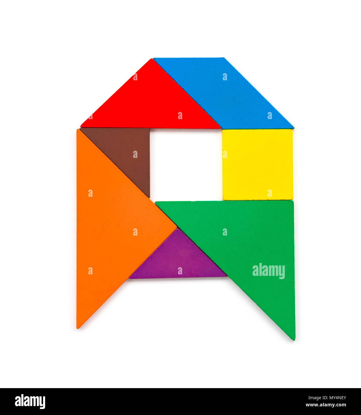 tangram shaped like a letter A on white background Stock Photo