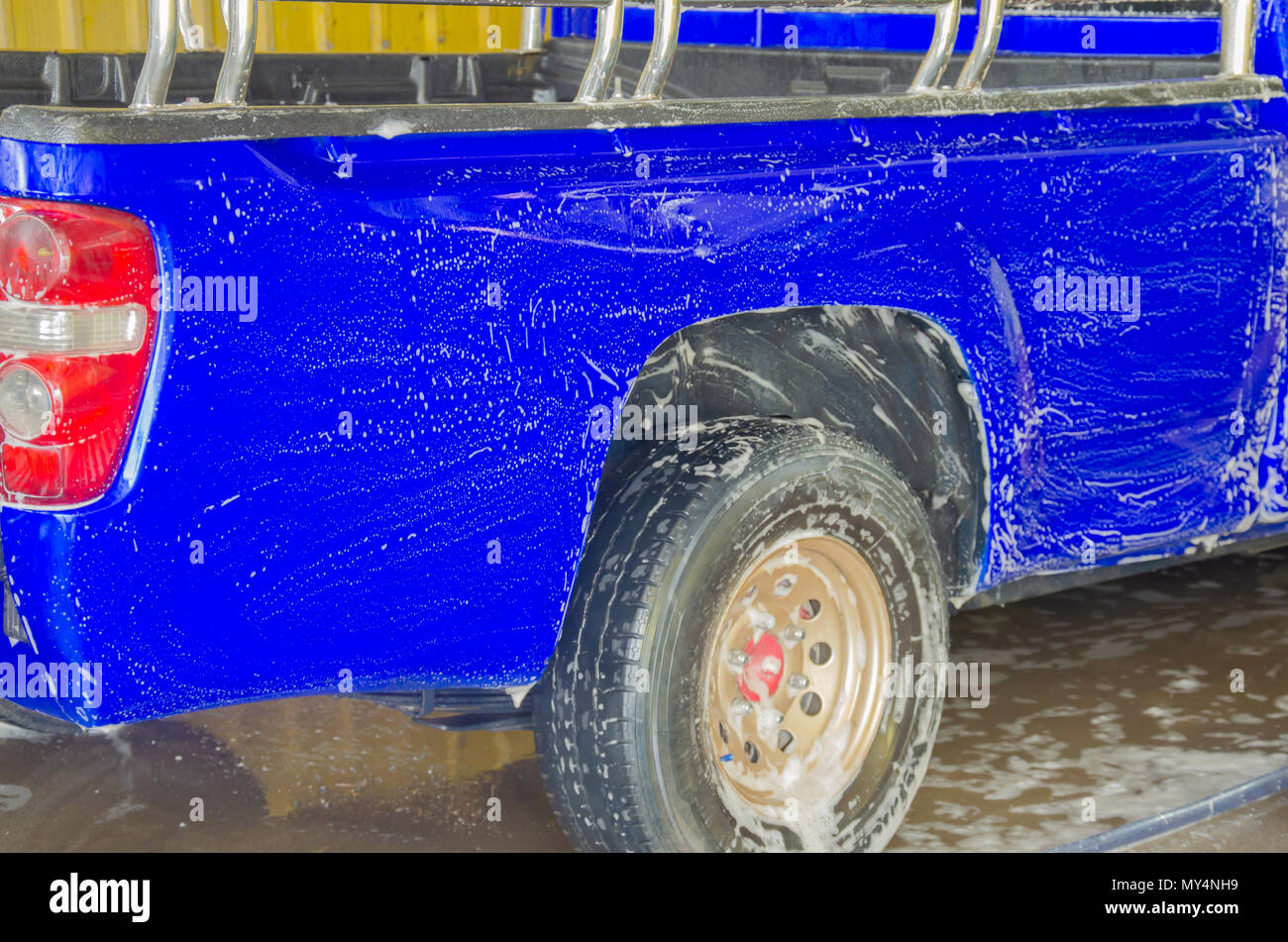 Car wash with foam in car wash Stock Photo Alamy