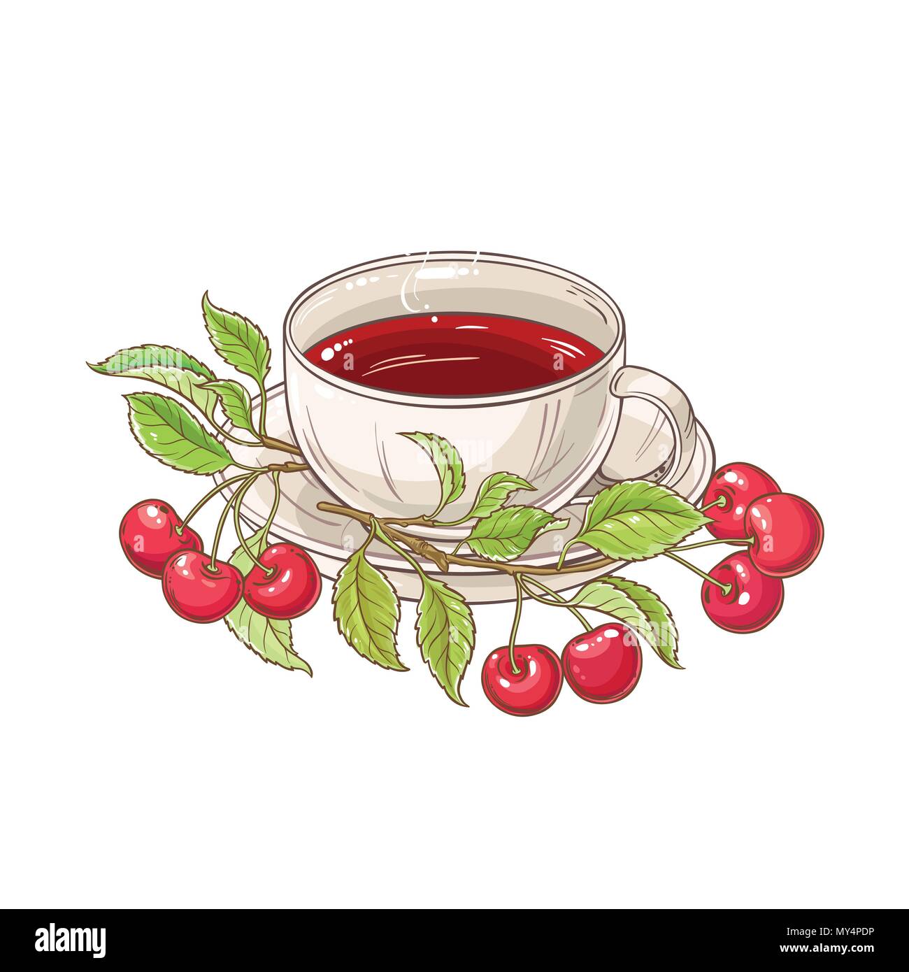 cup of cherry tea illustration on white background Stock Vector