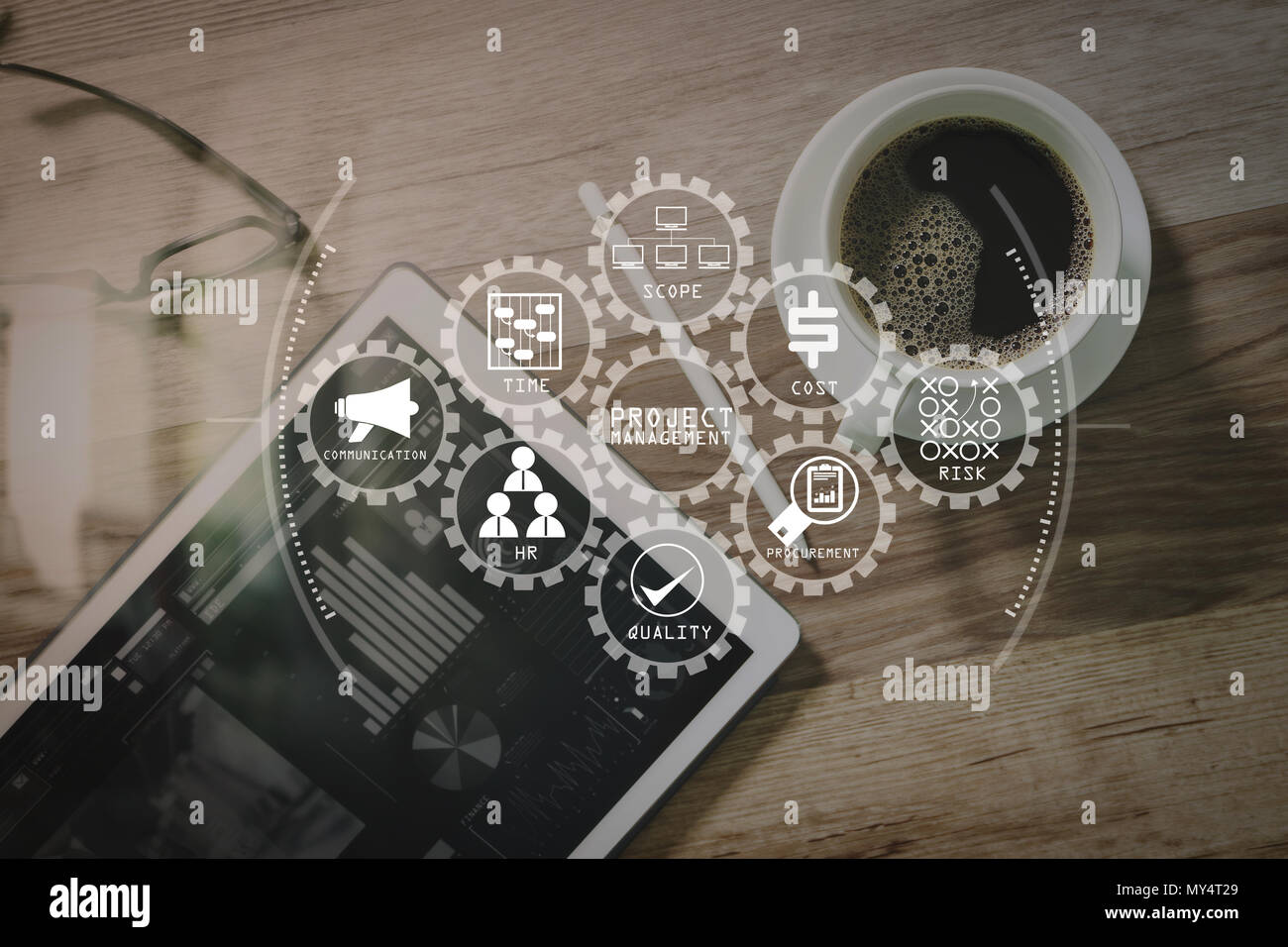 Project management diagram of cost, time, scope, human resources, risks ...