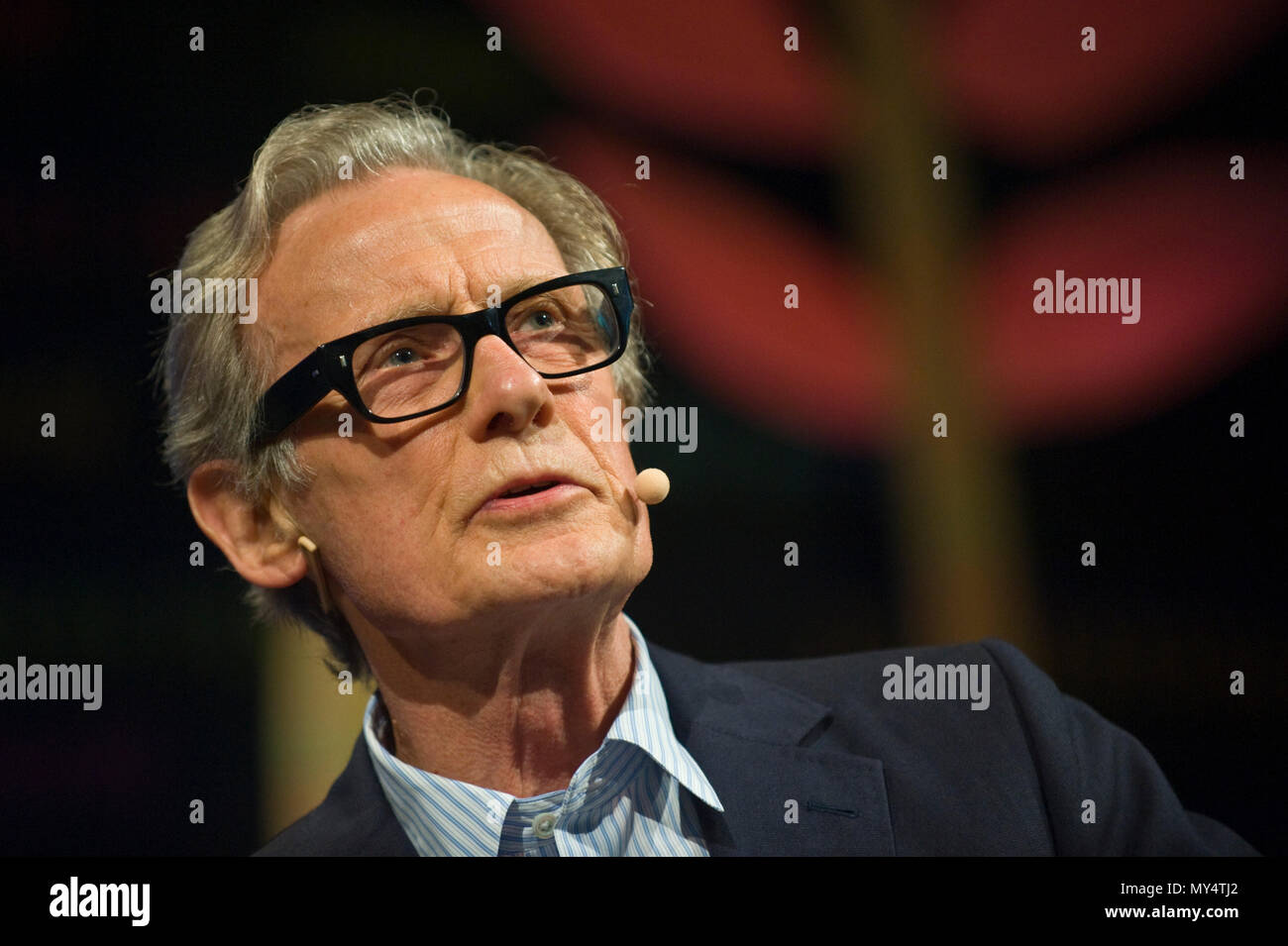 Bill Nighy speaking on stage at Hay Festival 2018 Hay-on-Wye Powys Wales UK Stock Photo