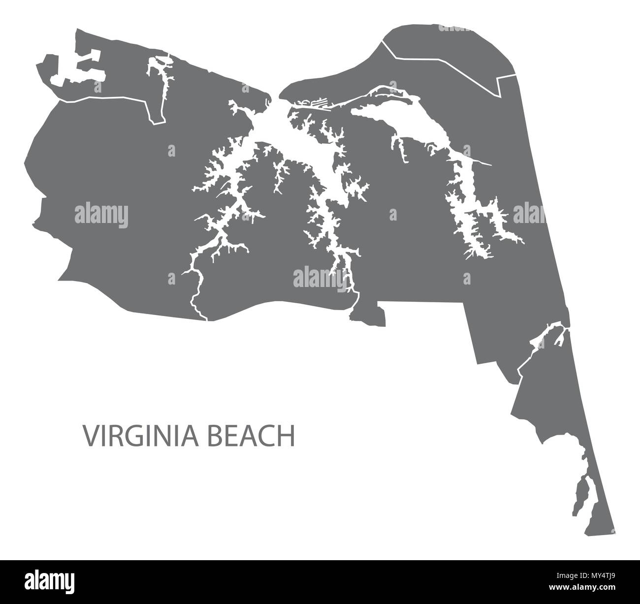 Virginia Beach VA city map with neighborhoods grey illustration
