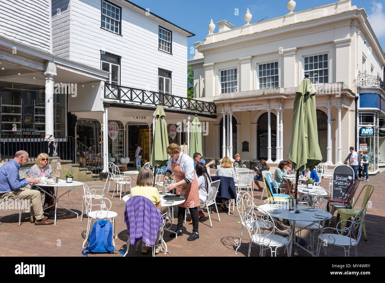 Outdoor restaurant, The Pantiles, Royal Tunbridge Wells, Kent, England, United Kingdom Stock Photo