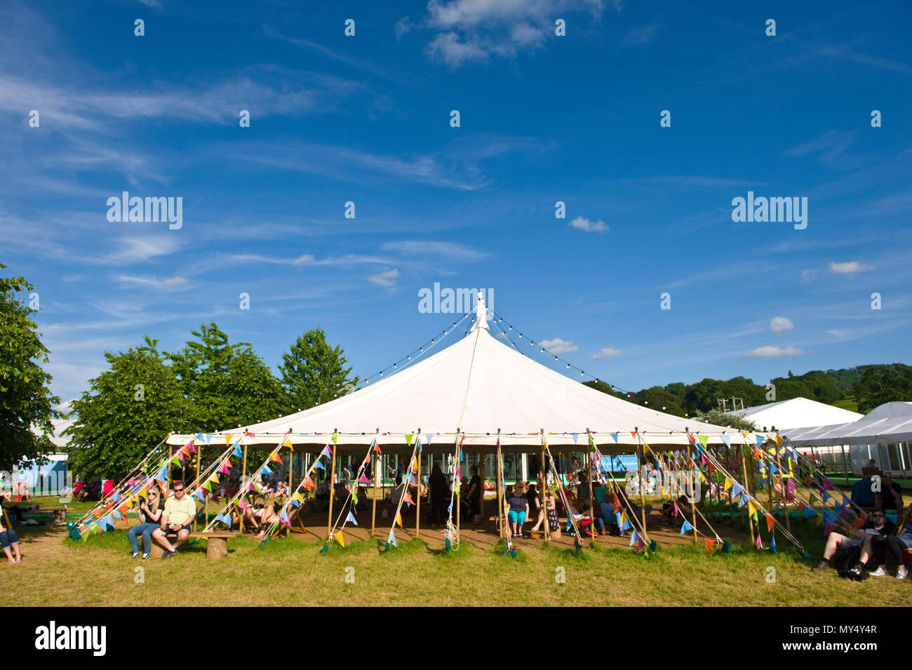 Marquee in garden area at Hay Festival 2018 Hay-on-Wye Powys Wales UK Stock Photo