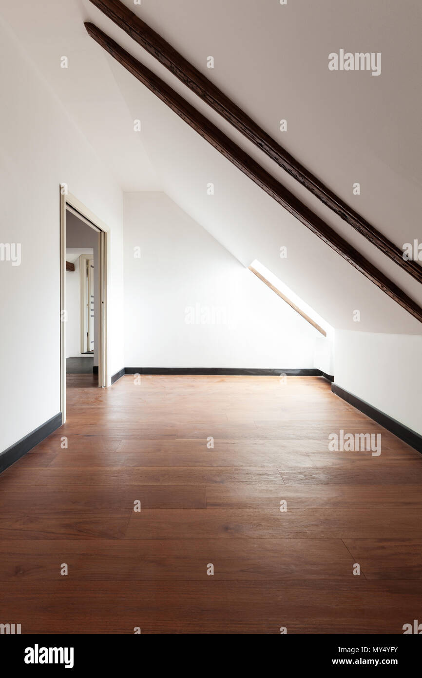 interior, old attic with wooden floor Stock Photo