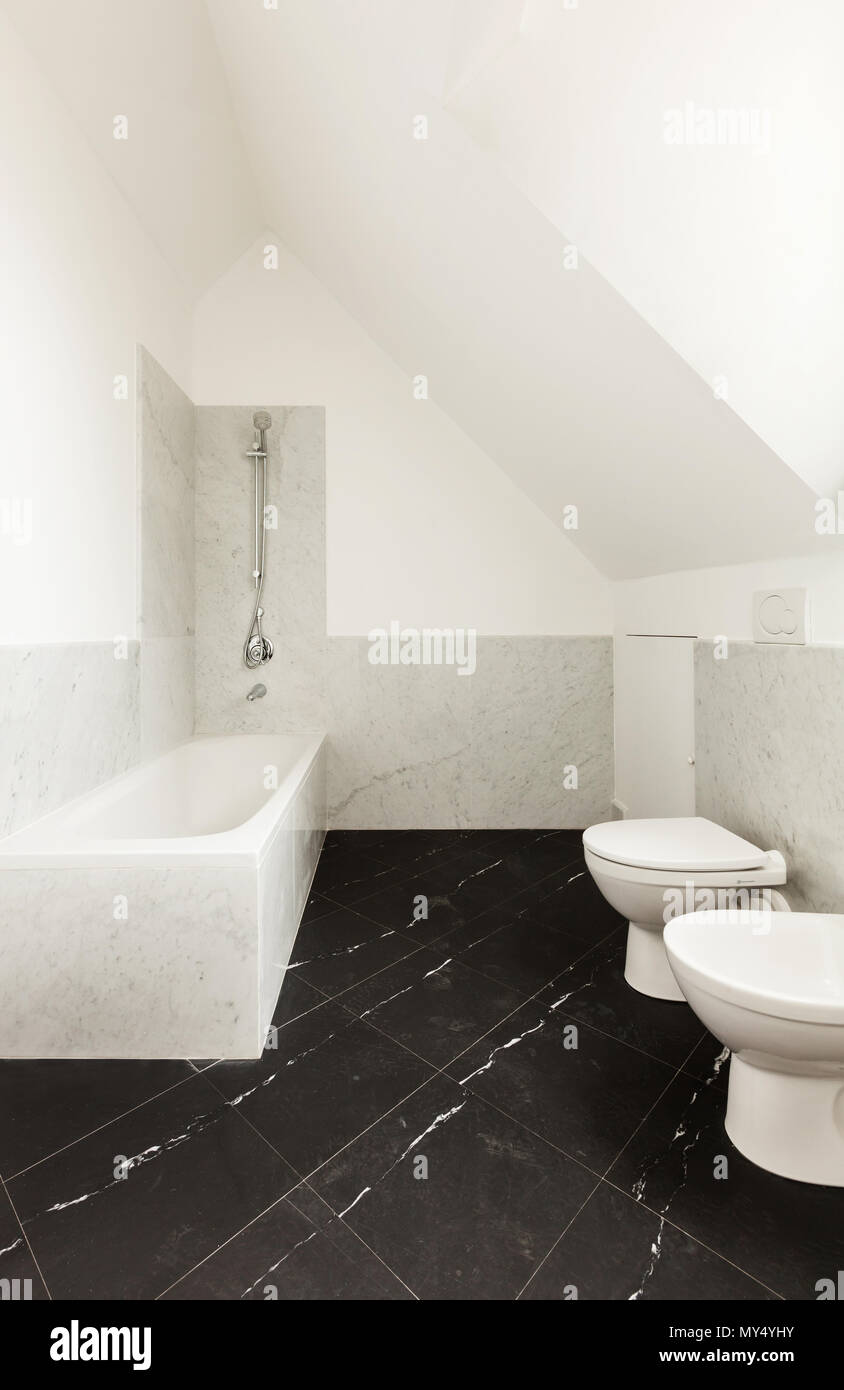 Interior Bathroom With Black Marble Floor Stock Photo 188808871