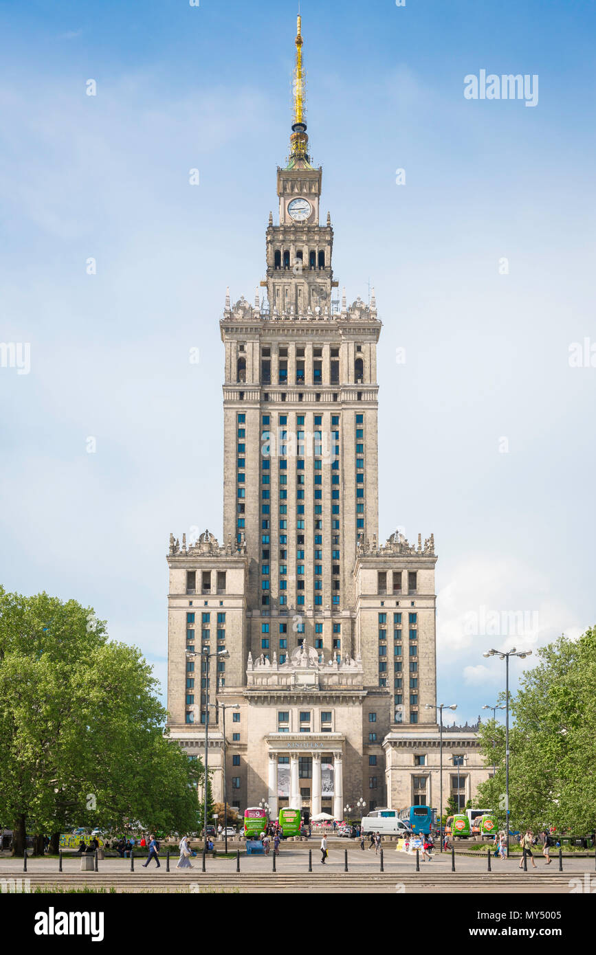 Palace Of Science Culture Warsaw, view of the 1950s communist-era Palace Of Science Culture in the center of the financial district in Warsaw, Poland. Stock Photo