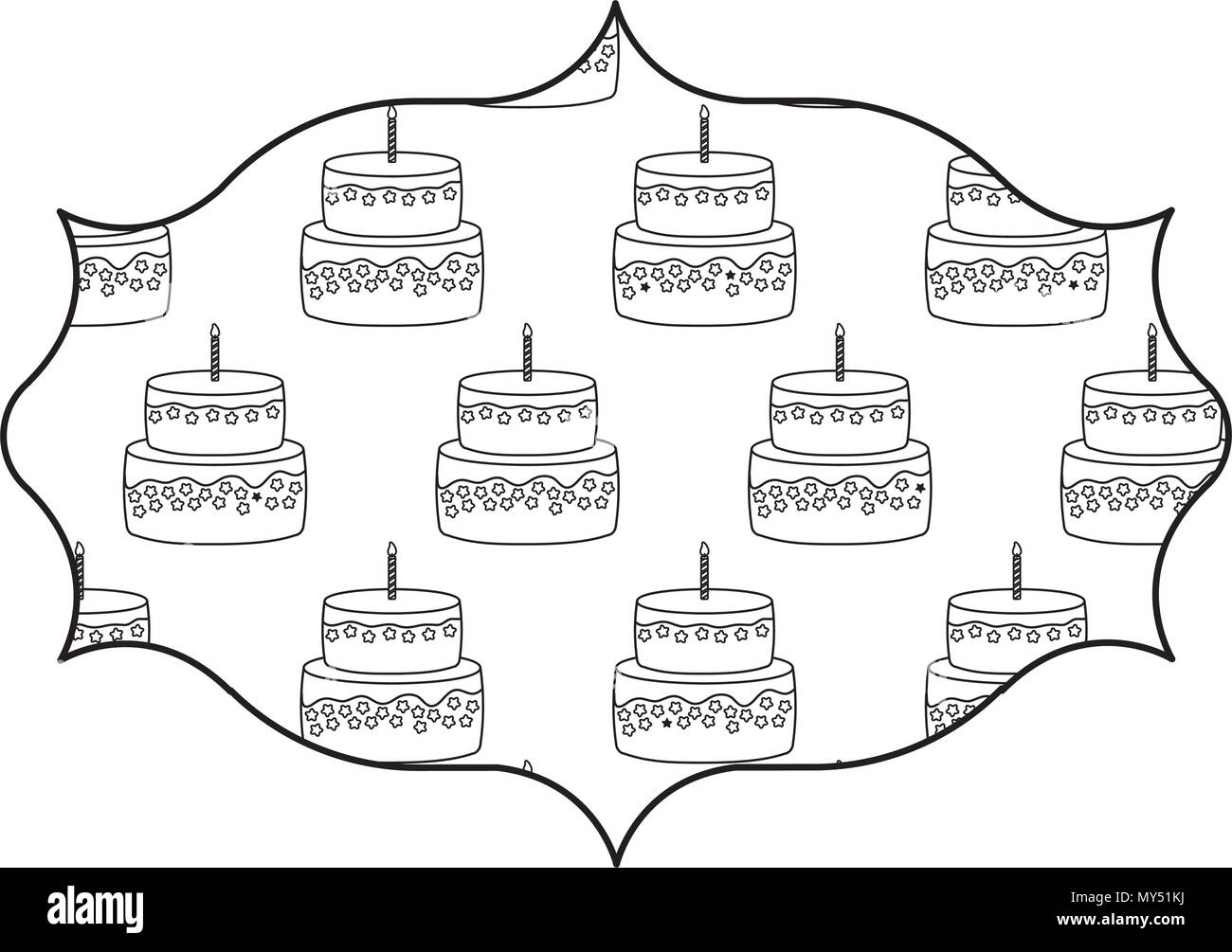 arabic frame with cakes with candles pattern over white background, vector illustration Stock Vector