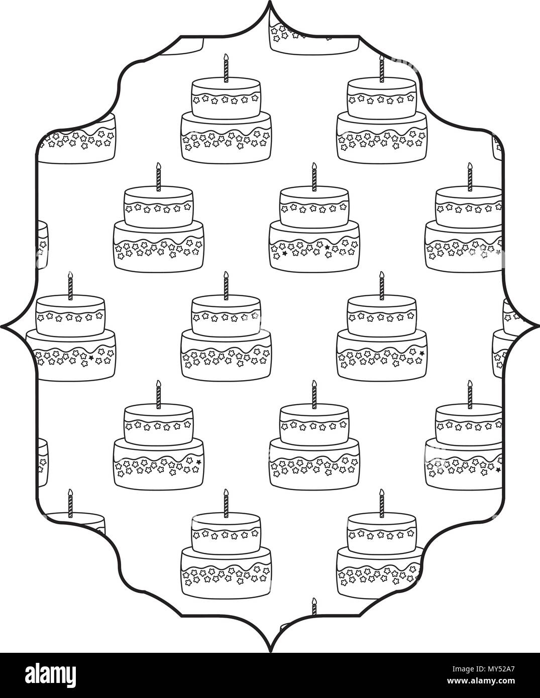 arabic frame with cakes with candles pattern over white background, vector illustration Stock Vector