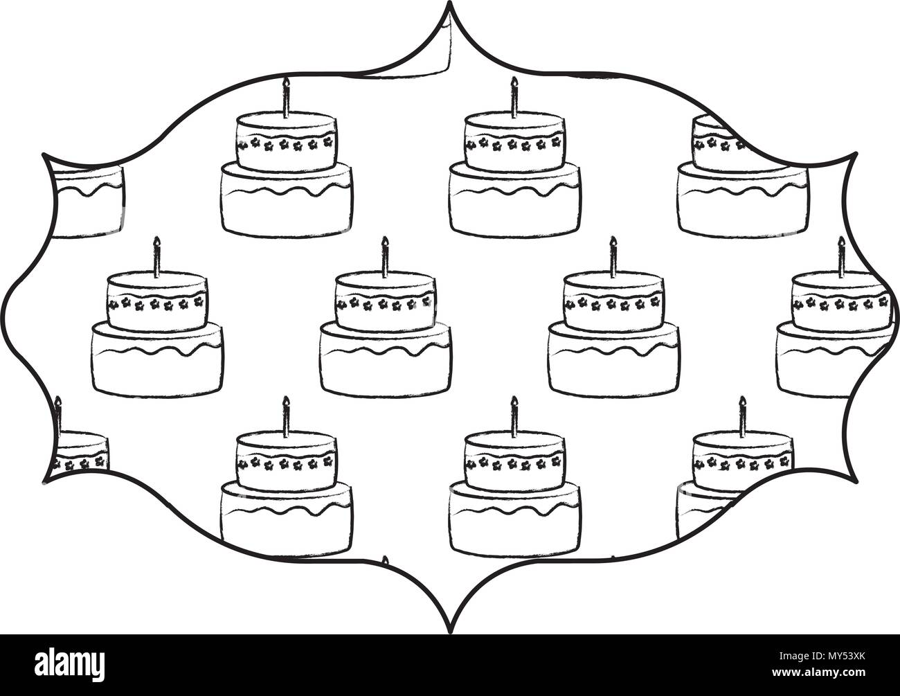 arabic frame with cakes with candles pattern over white background, vector illustration Stock Vector